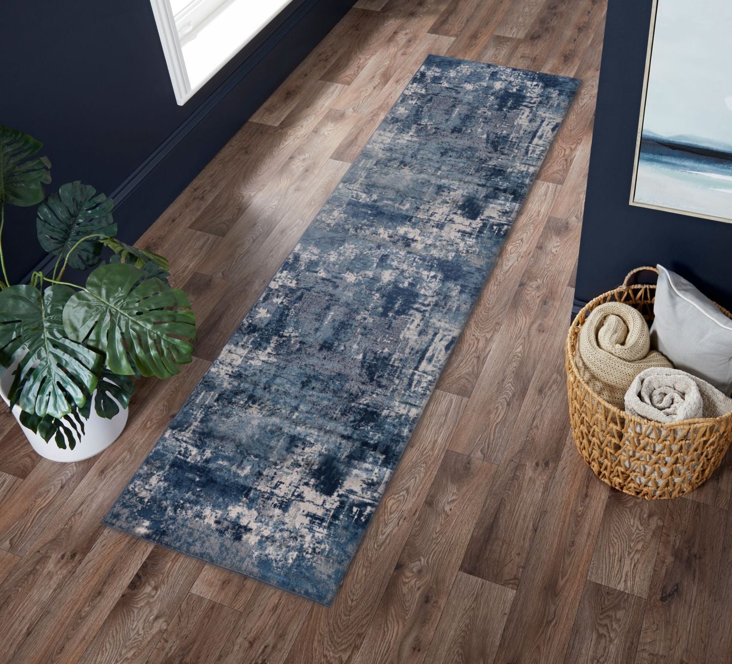 Blauw Tapijt Laagpolig Vloerkleed Omid Feeling Good