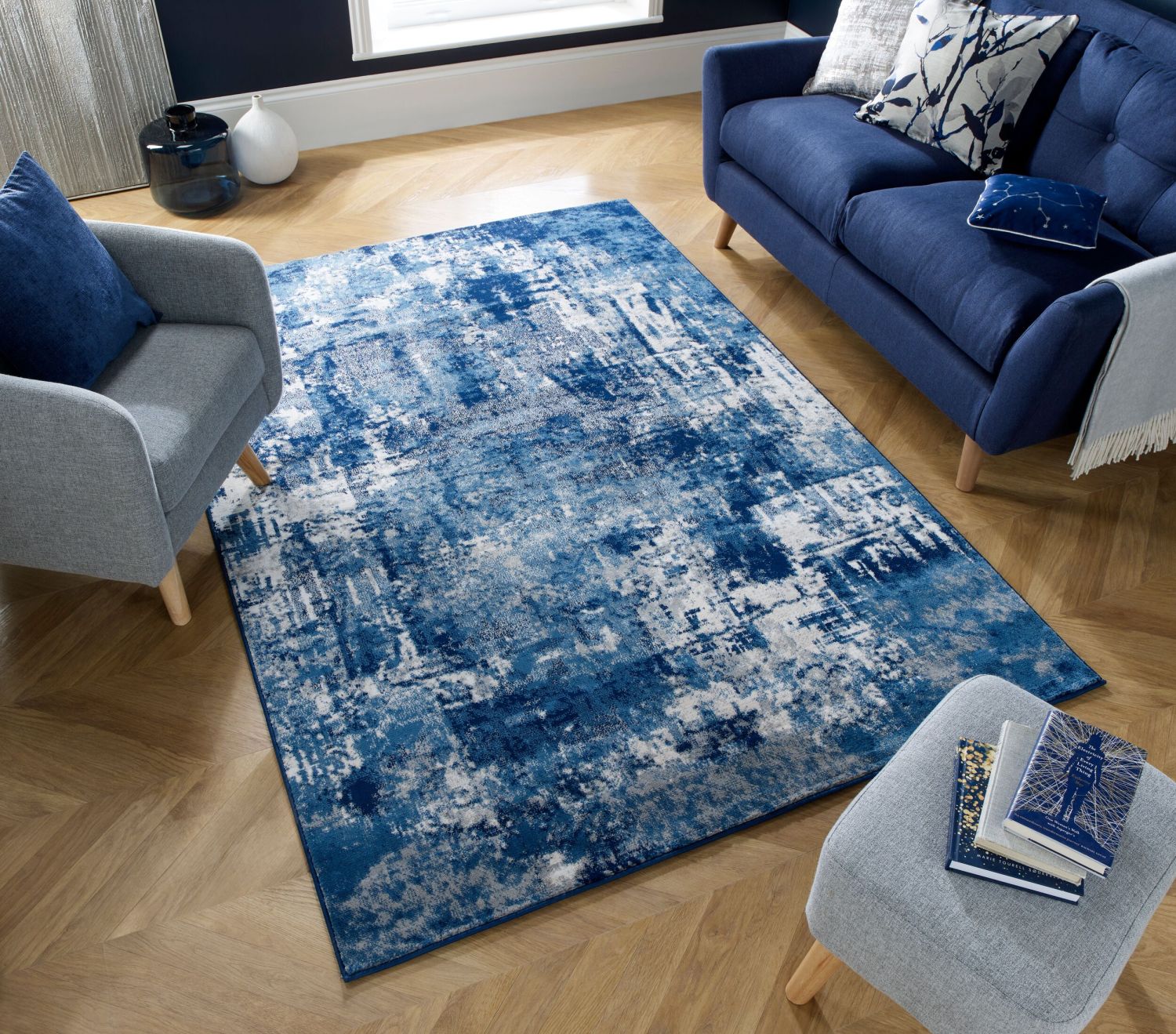 Blauw Tapijt Laagpolig Vloerkleed Omid Feeling Good
