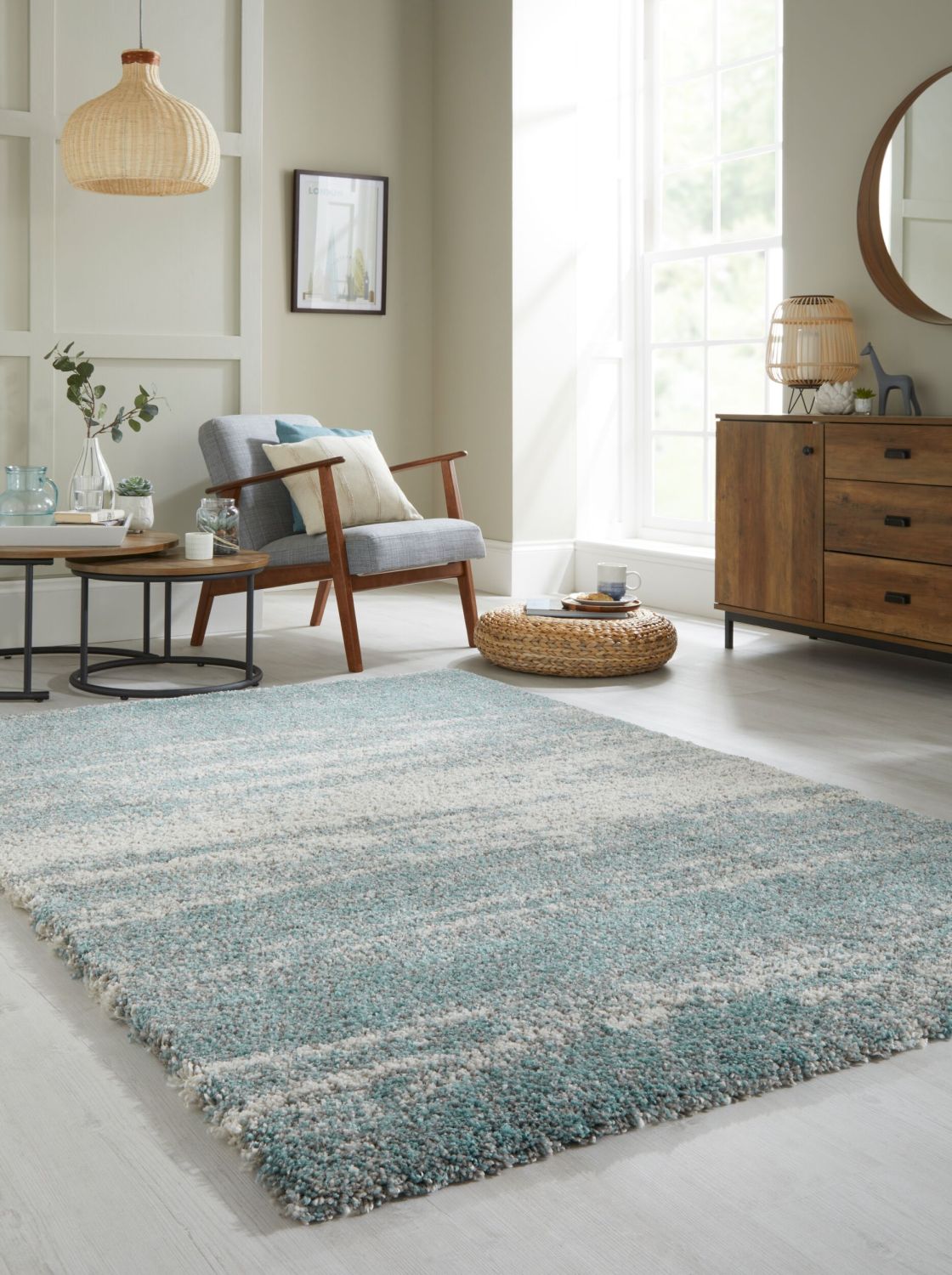 Blauw Tapijt Hoogpolig Vloerkleed - Omid Scandinavian
