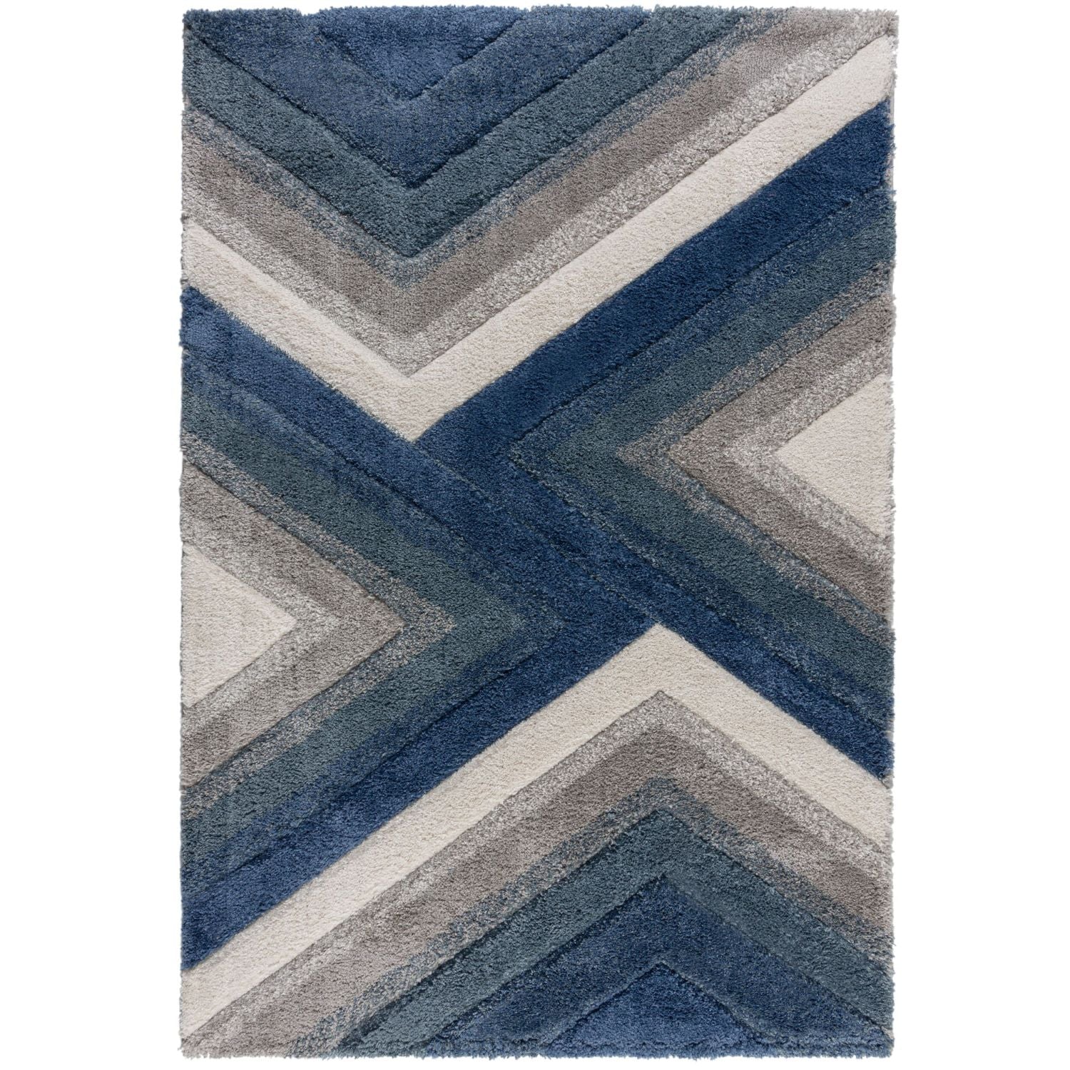 Blauw Tapijt Hoogpolig Vloerkleed - Omid Rainbow Waves