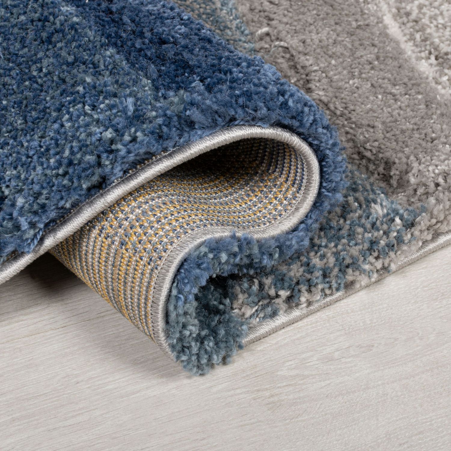 Blauw Tapijt Hoogpolig Vloerkleed - Omid Rainbow Waves