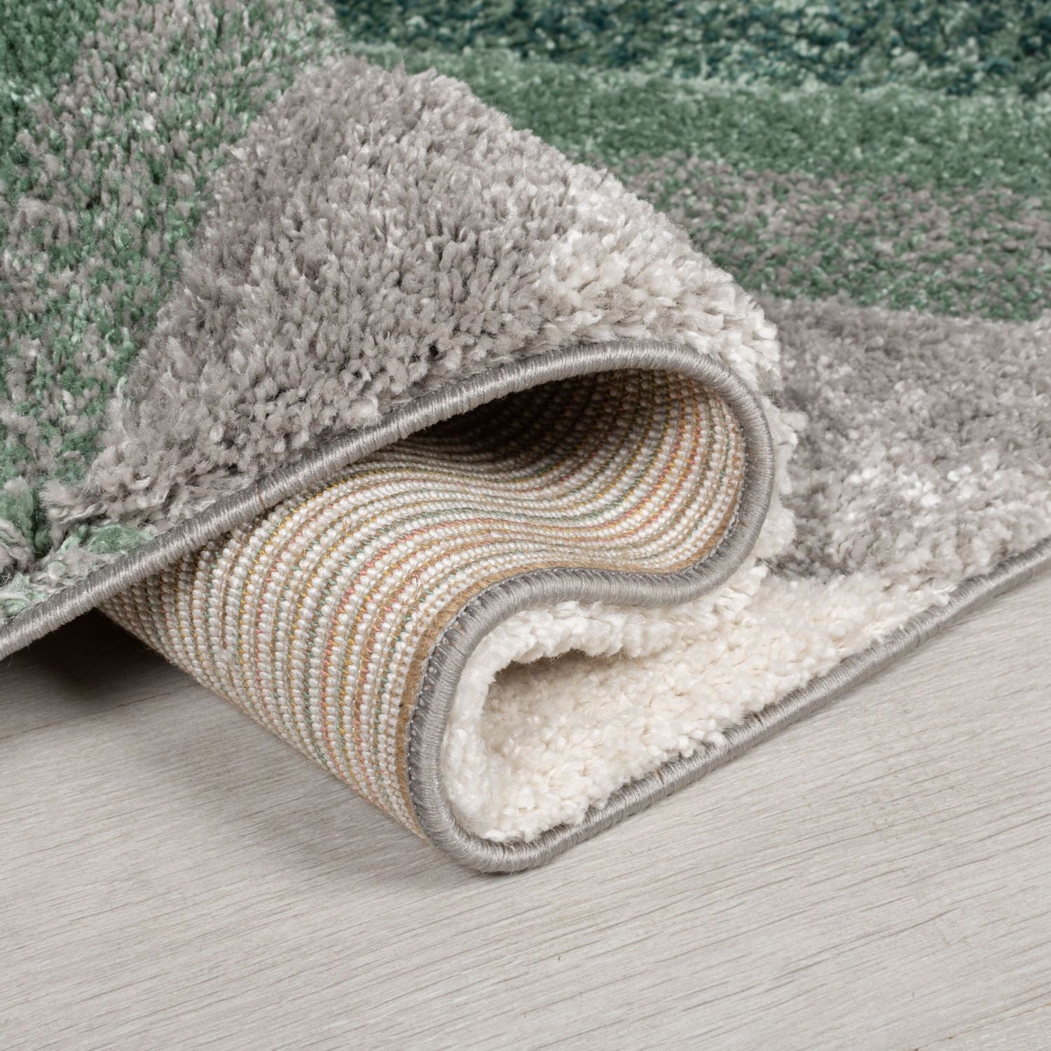 Groen Tapijt Hoogpolig Vloerkleed - Omid Rainbow Waves