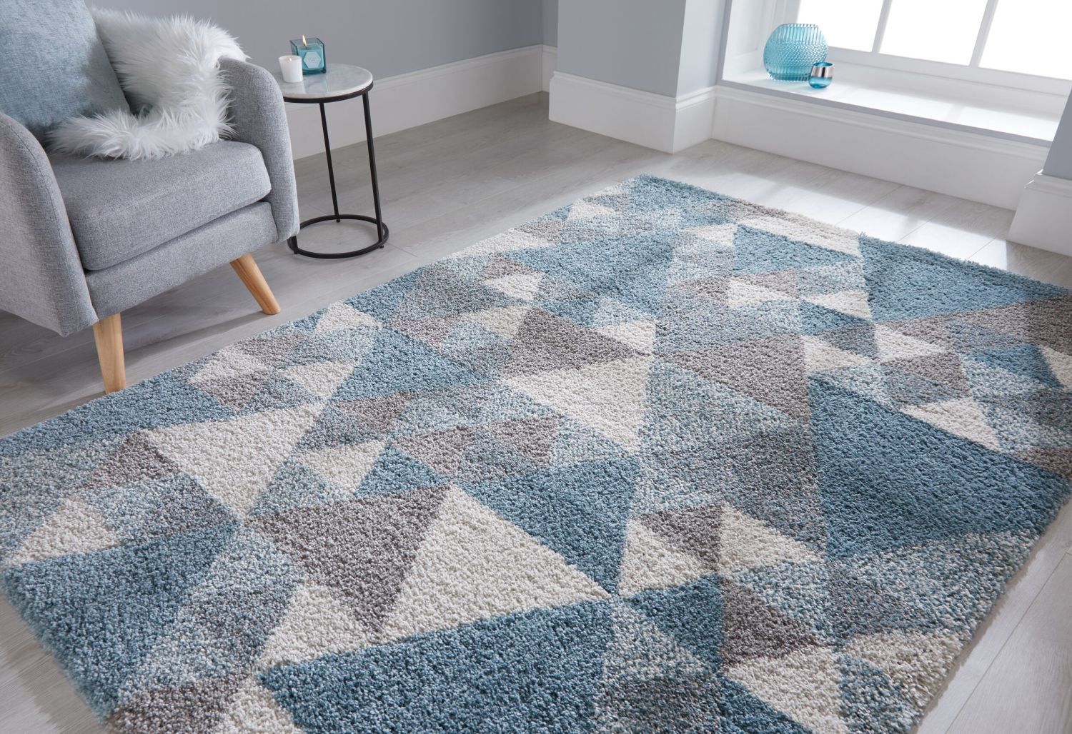 Blauw Tapijt Hoogpolig Vloerkleed - Omid Scandinavian