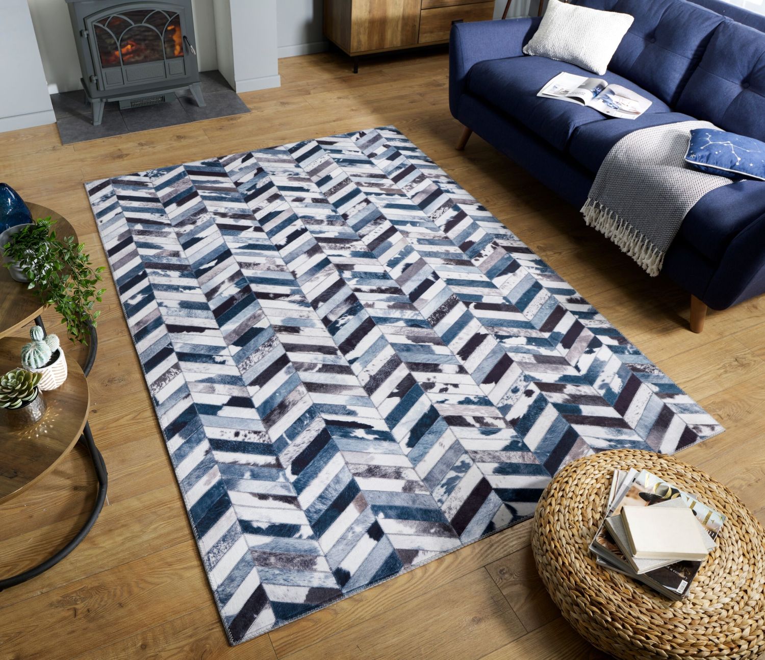 Blauw Tapijt Vlakgeweven Vloerkleed - Omid Patchwork