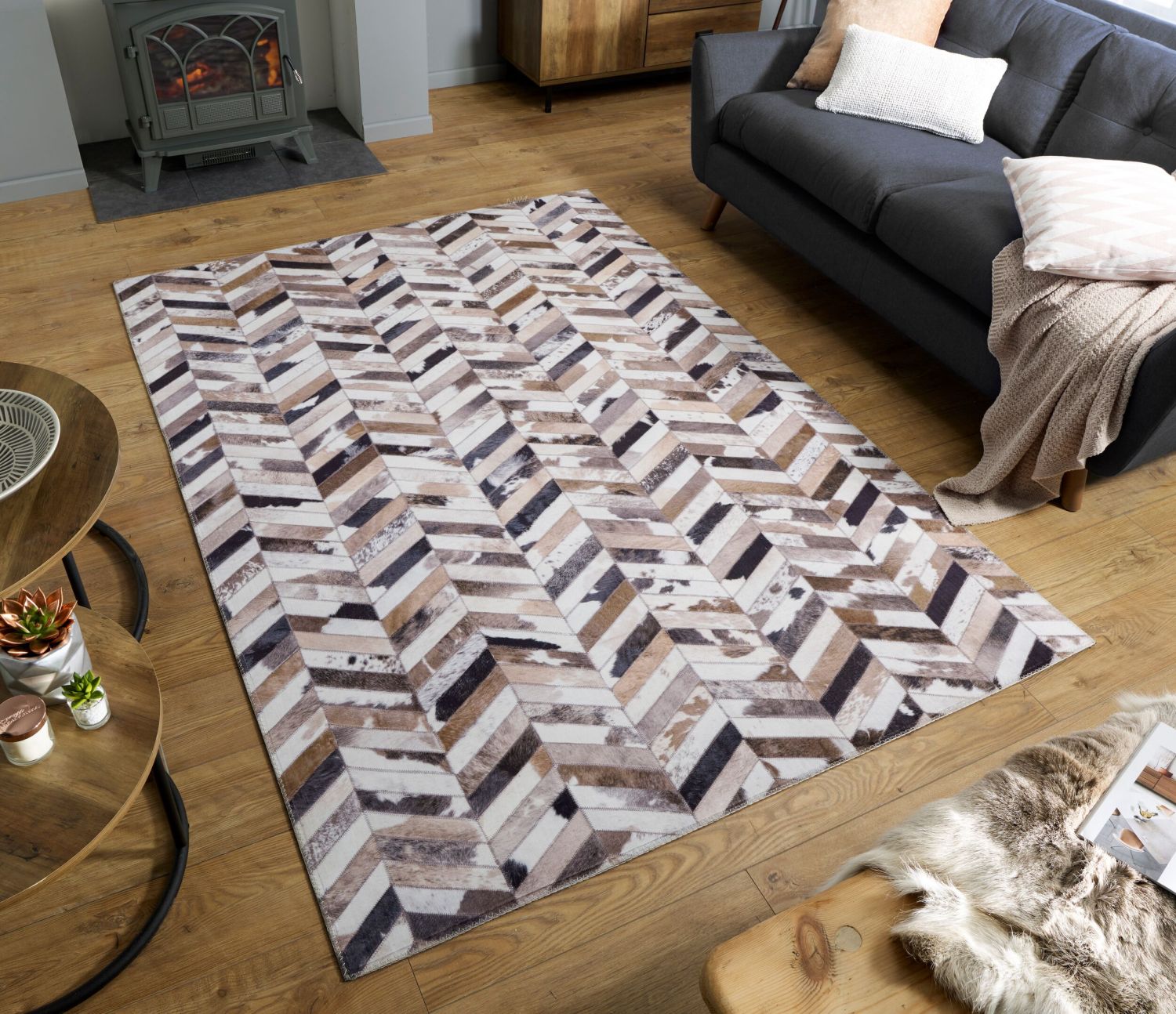 Bruin Tapijt Vlakgeweven Vloerkleed - Omid Patchwork