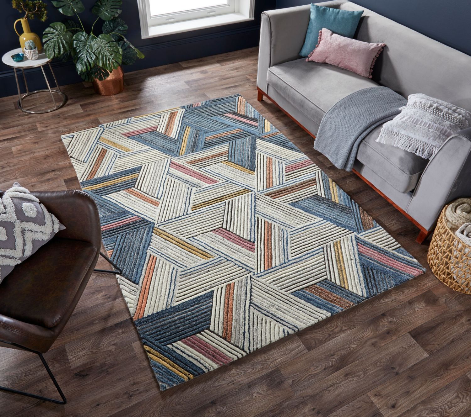Kleurrijk Tapijt Laagpolig Wollen Vloerkleed - Omid Geometric Wool