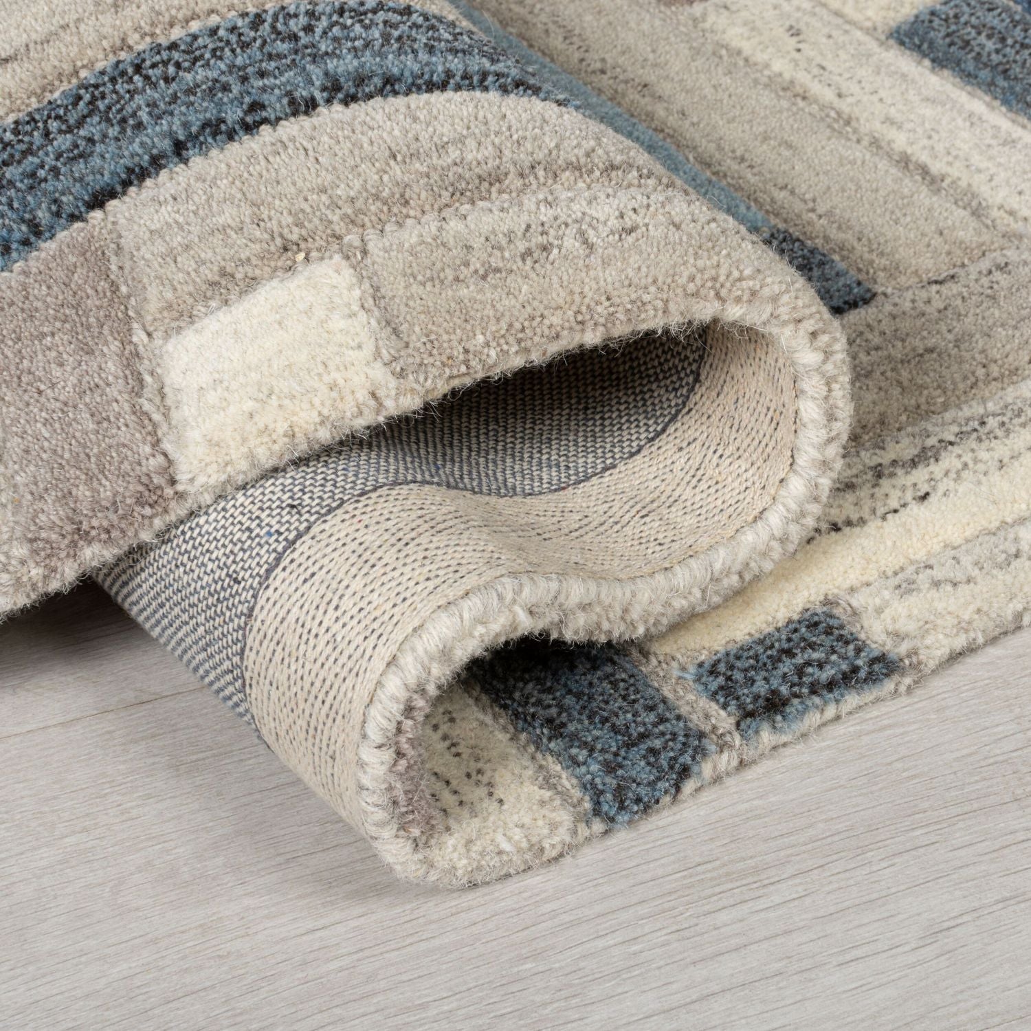 Beige Tapijt Laagpolig Wollen Vloerkleed - Omid Geometric Wool