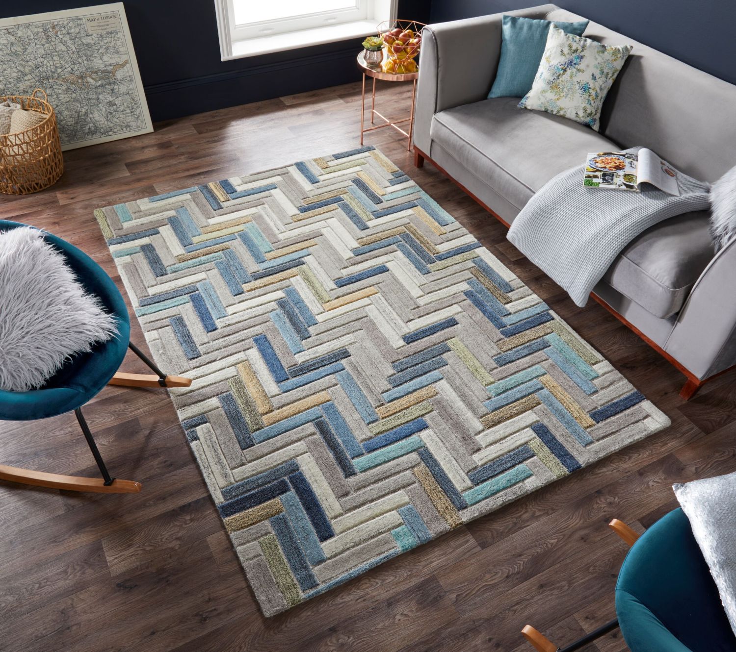 Beige Tapijt Laagpolig Wollen Vloerkleed - Omid Geometric Wool