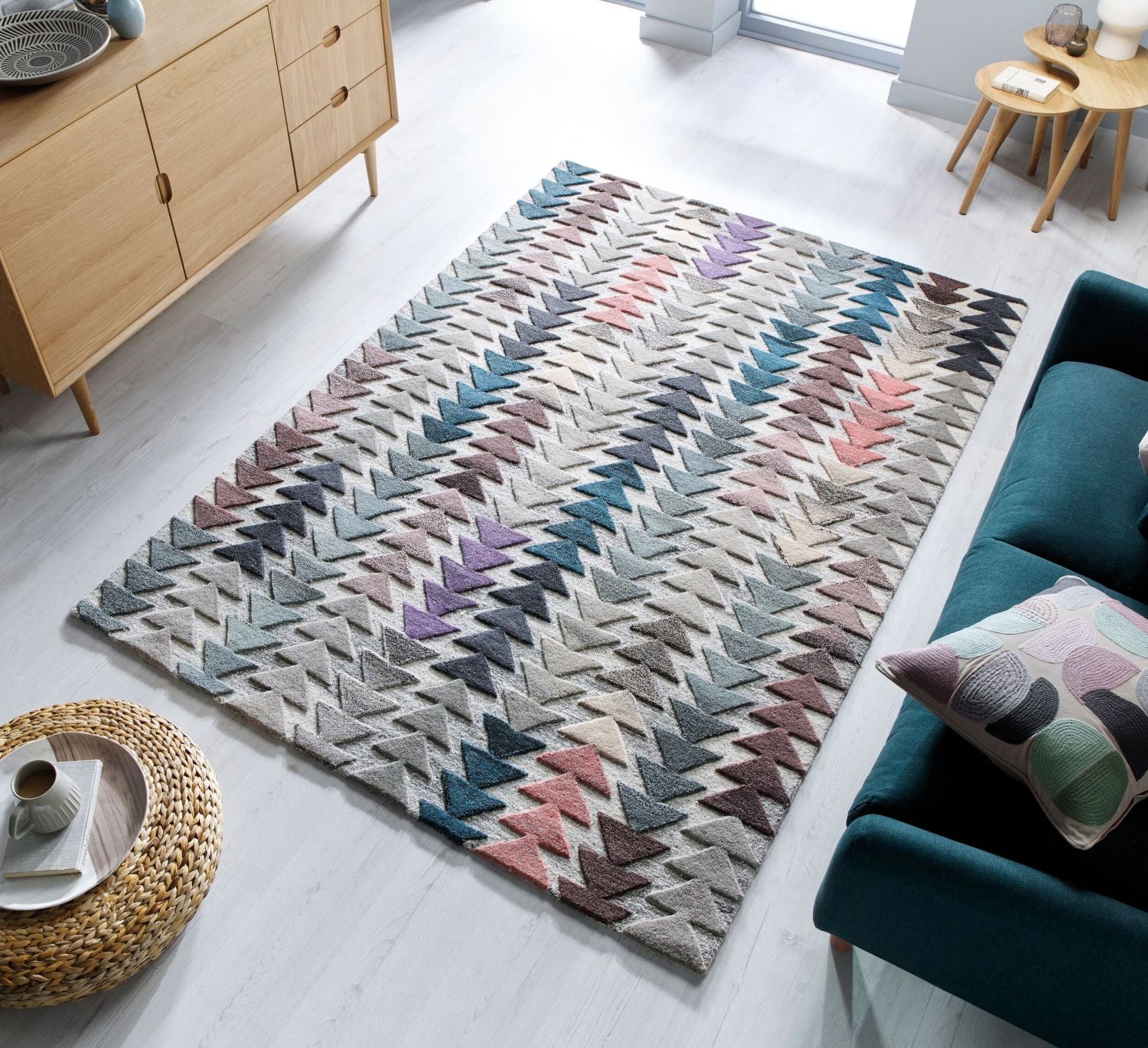 Kleurrijk Tapijt Laagpolig Wollen Vloerkleed - Omid Geometric Wool