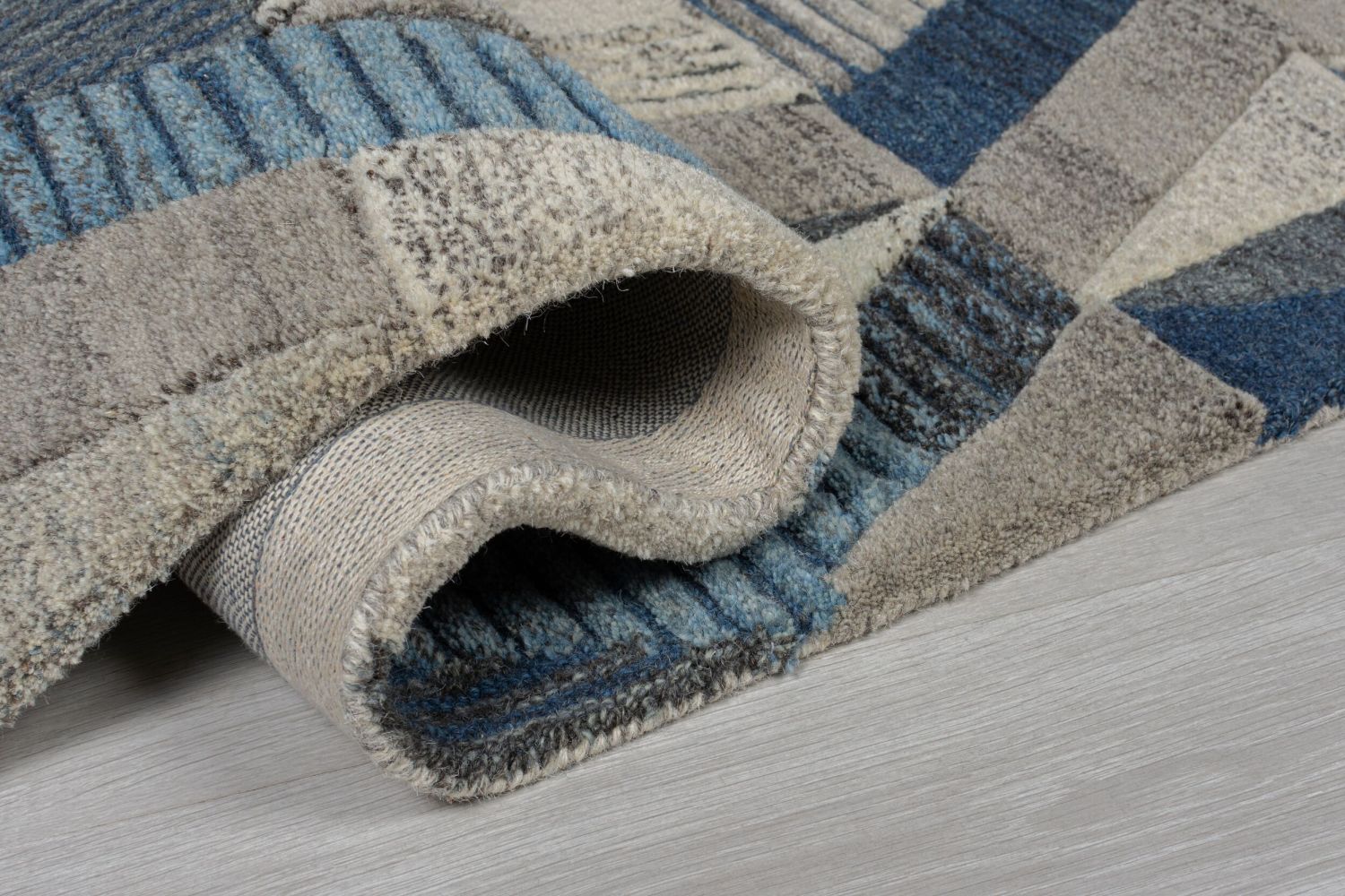 Blauw Tapijt Laagpolig Wollen Vloerkleed - Omid Geometric Wool