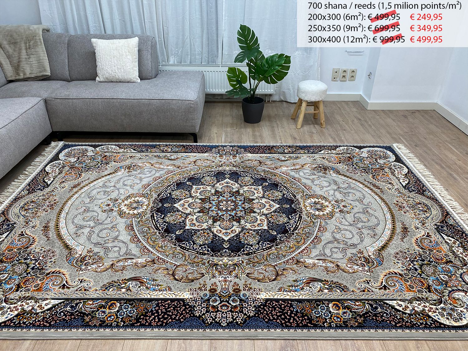 قالین 700 شانه * Grijs Tapijt Laagpolig Klassiek Vloerkleed - Omid Premium Classic - 1,5 Miljoen punten/m²