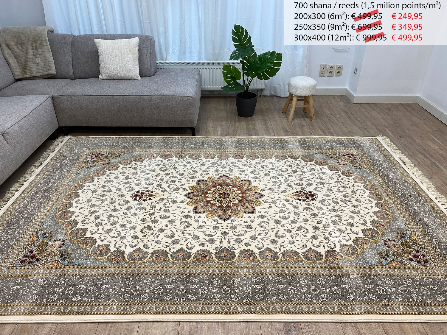 Crème Tapijt Laagpolig Klassiek Vloerkleed - Omid Premium Classic - 1,5 Miljoen punten/m²