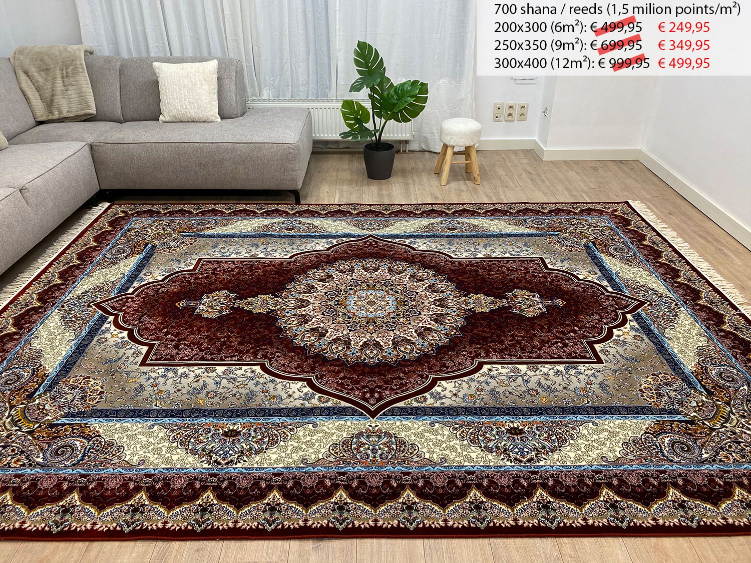 قالین 700 شانه * Rood Tapijt Laagpolig Klassiek Vloerkleed - Omid Premium Classic - 1,5 Miljoen punten/m²