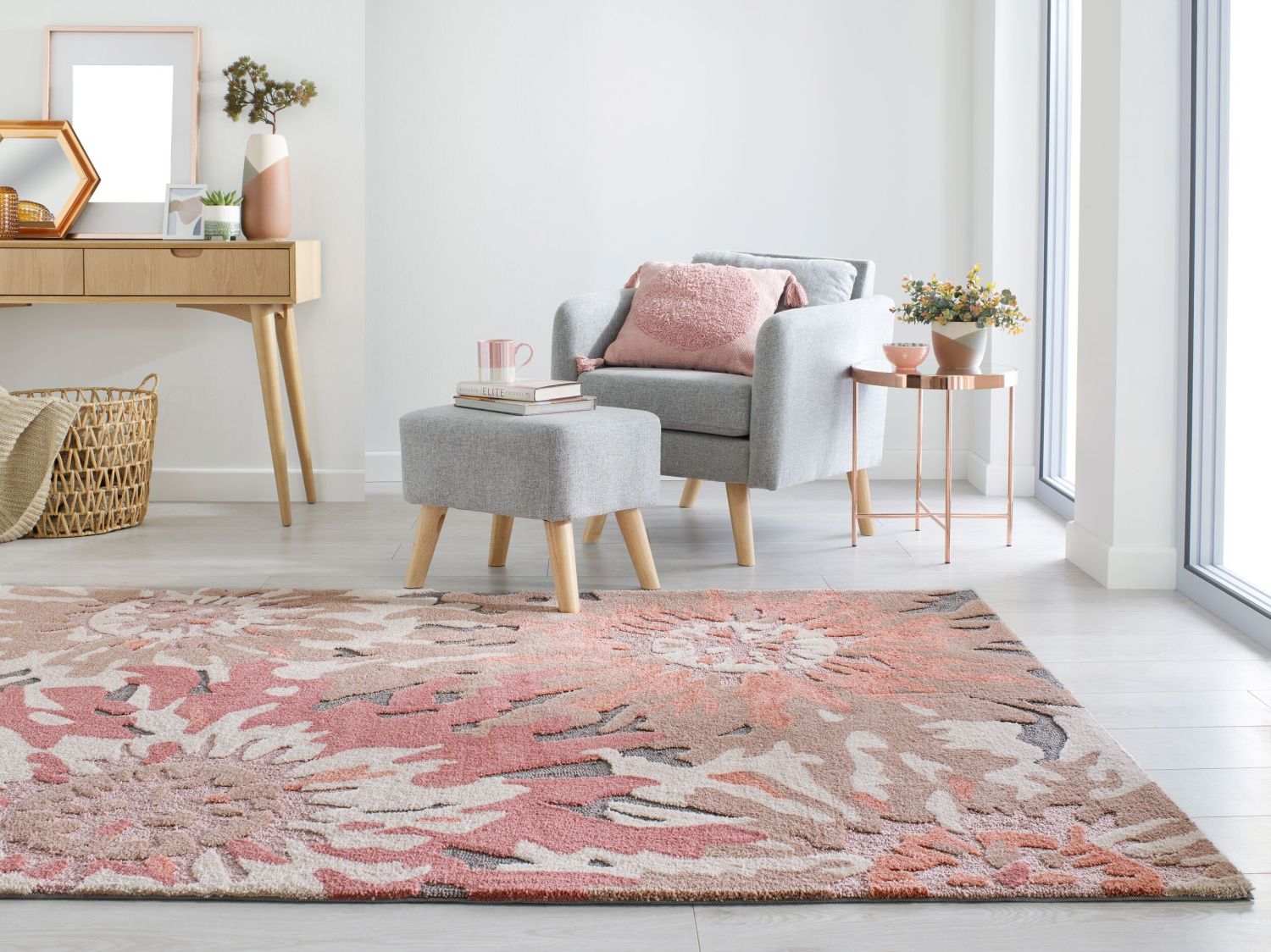 Roze Tapijt Laagpolig Vloerkleed Omid Flower Power