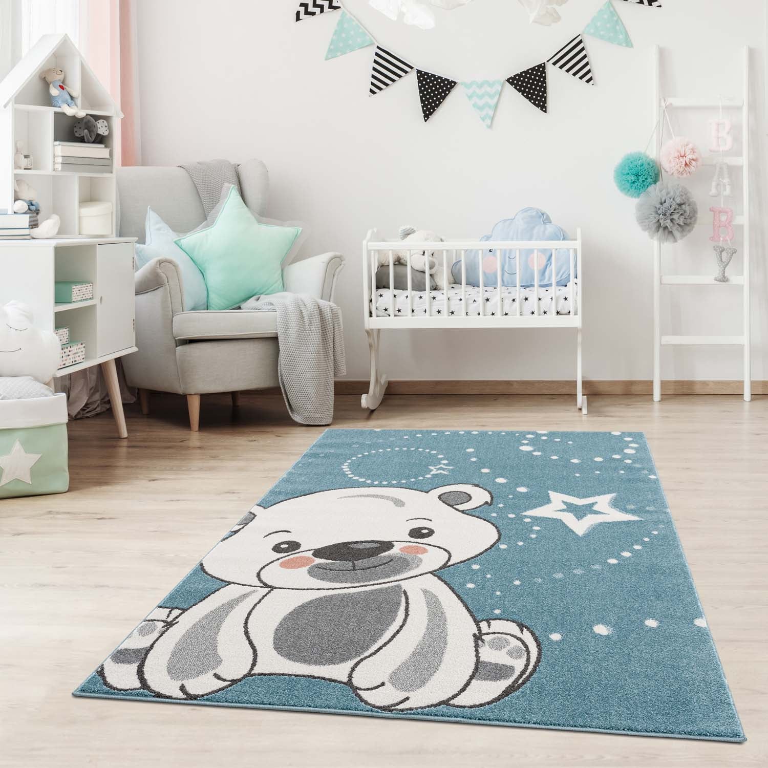 Kindertapijt Omid Little Cute Bear Blauw Vloerkleed