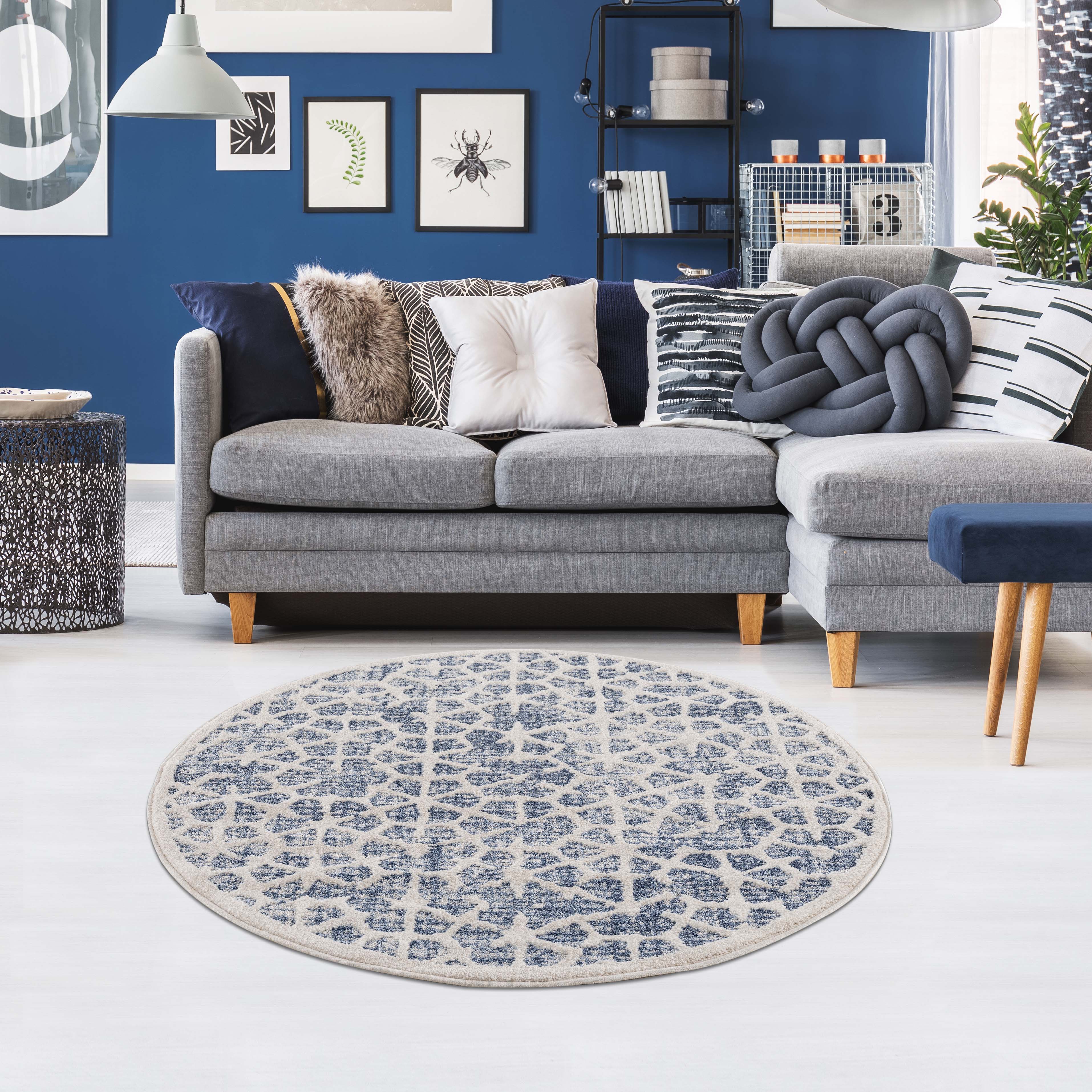 Blauw Tapijt Laagpolig Vloerkleed - Omid Modern Carving