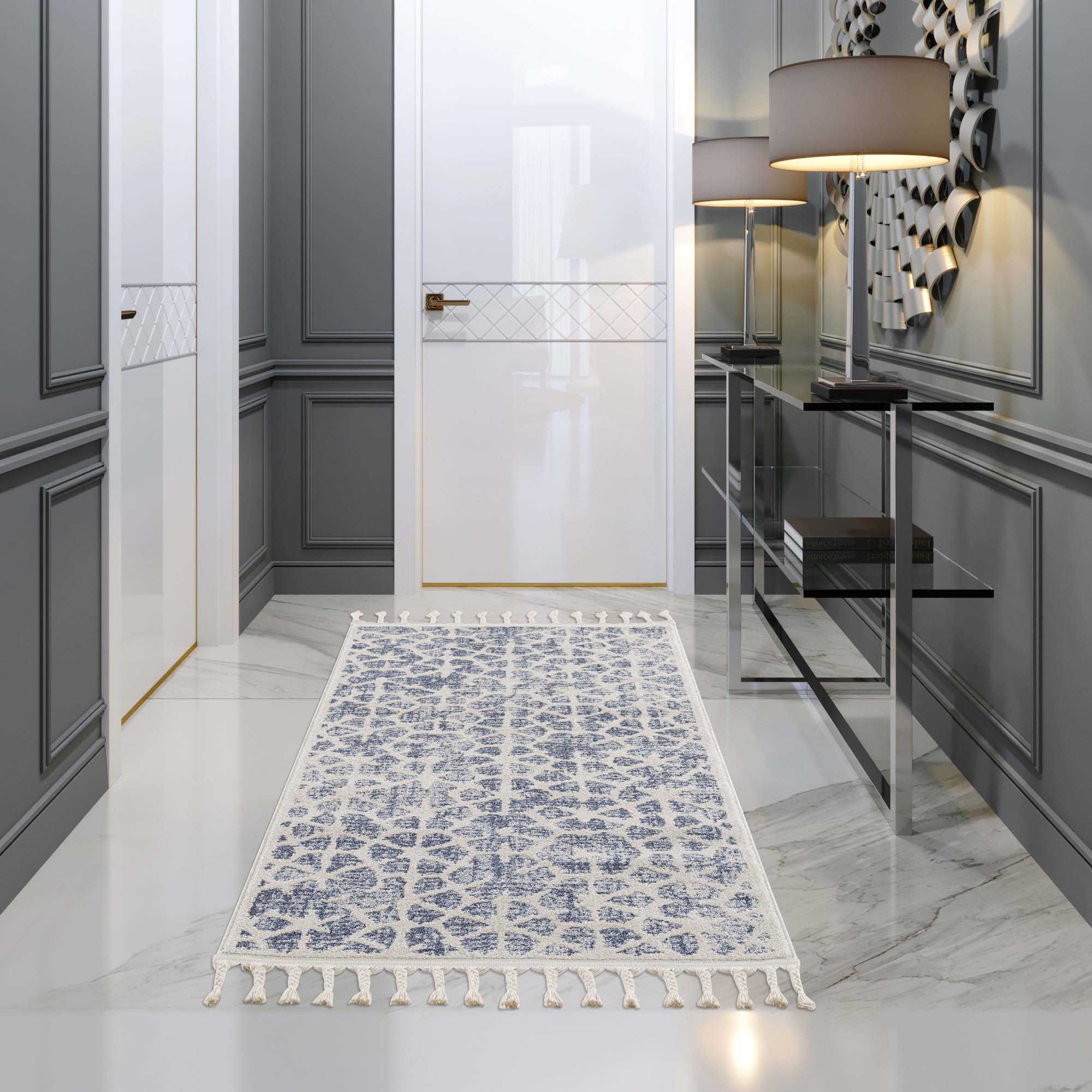 Blauw Tapijt Laagpolig Vloerkleed - Omid Modern Carving
