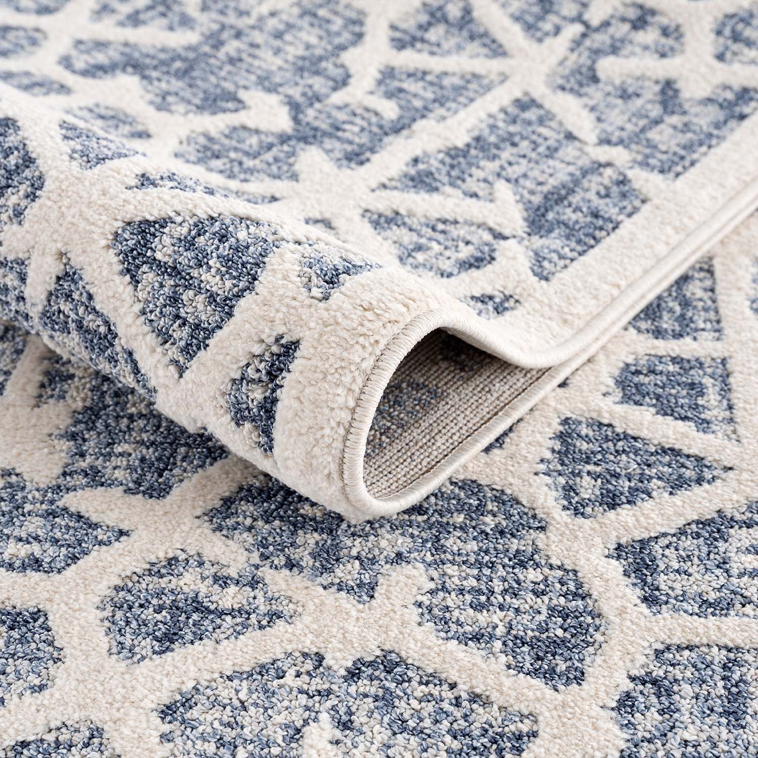 Blauw Tapijt Laagpolig Vloerkleed - Omid Modern Carving