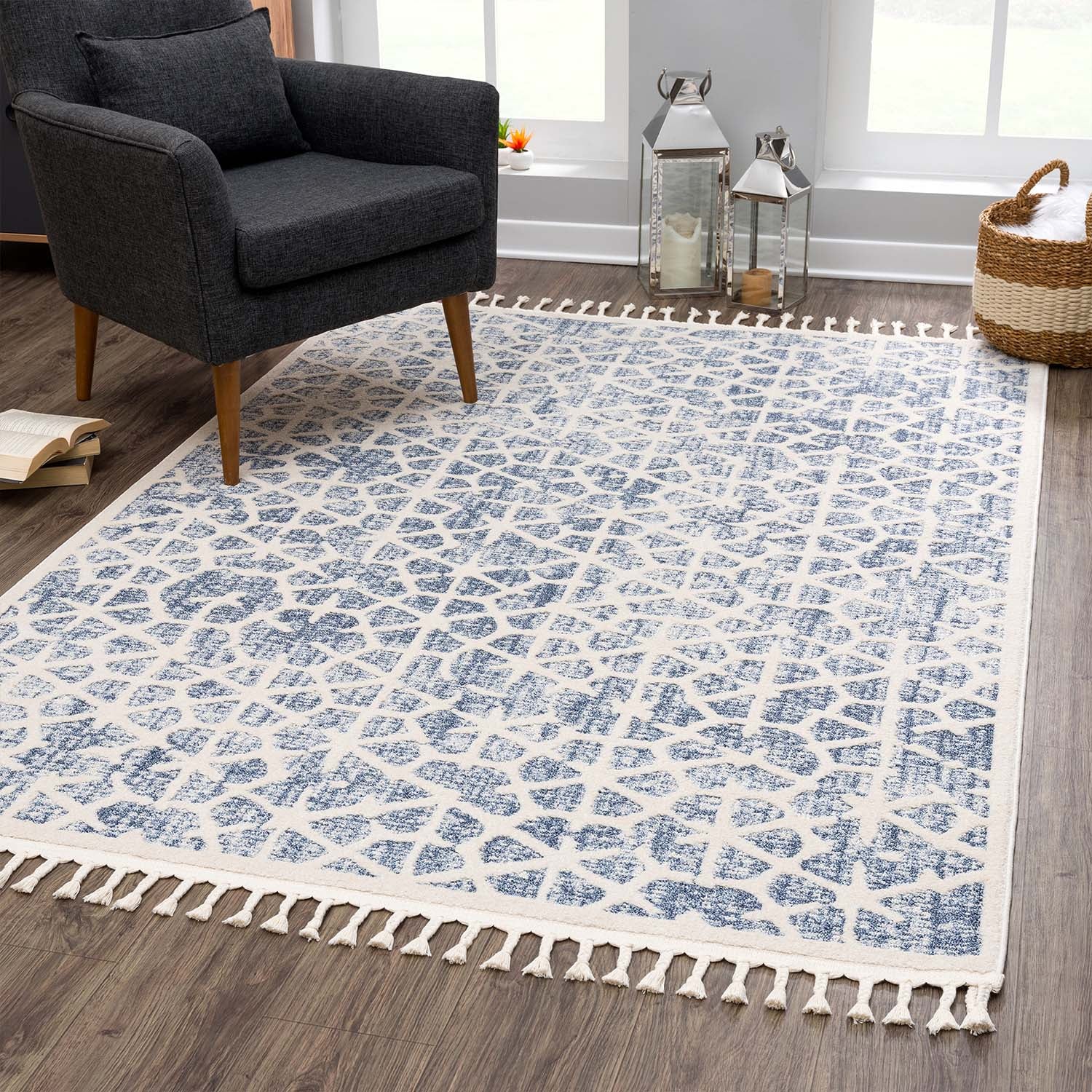 Blauw Tapijt Laagpolig Vloerkleed - Omid Modern Carving