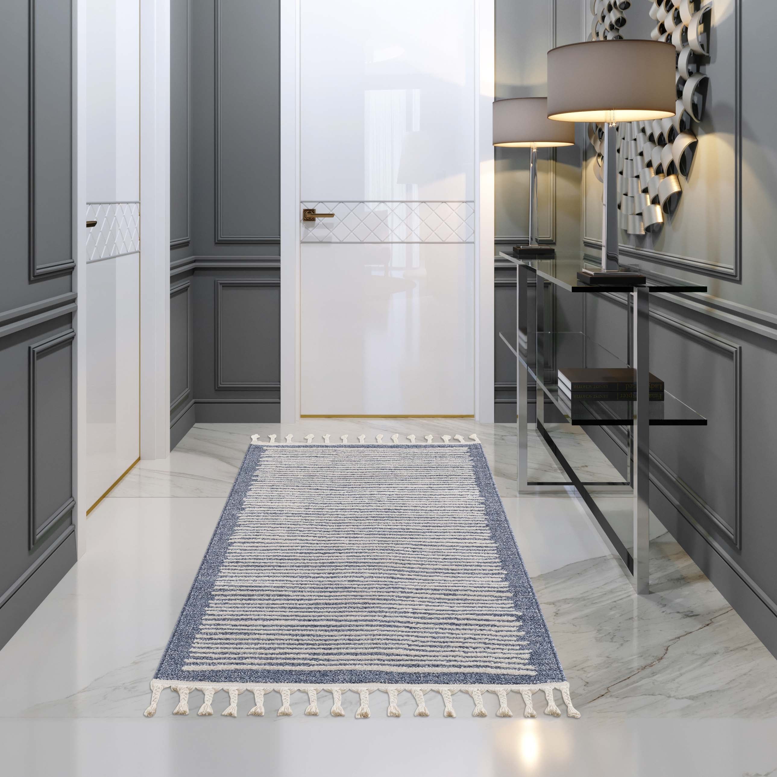 Blauw Tapijt Laagpolig Vloerkleed - Omid Modern Carving