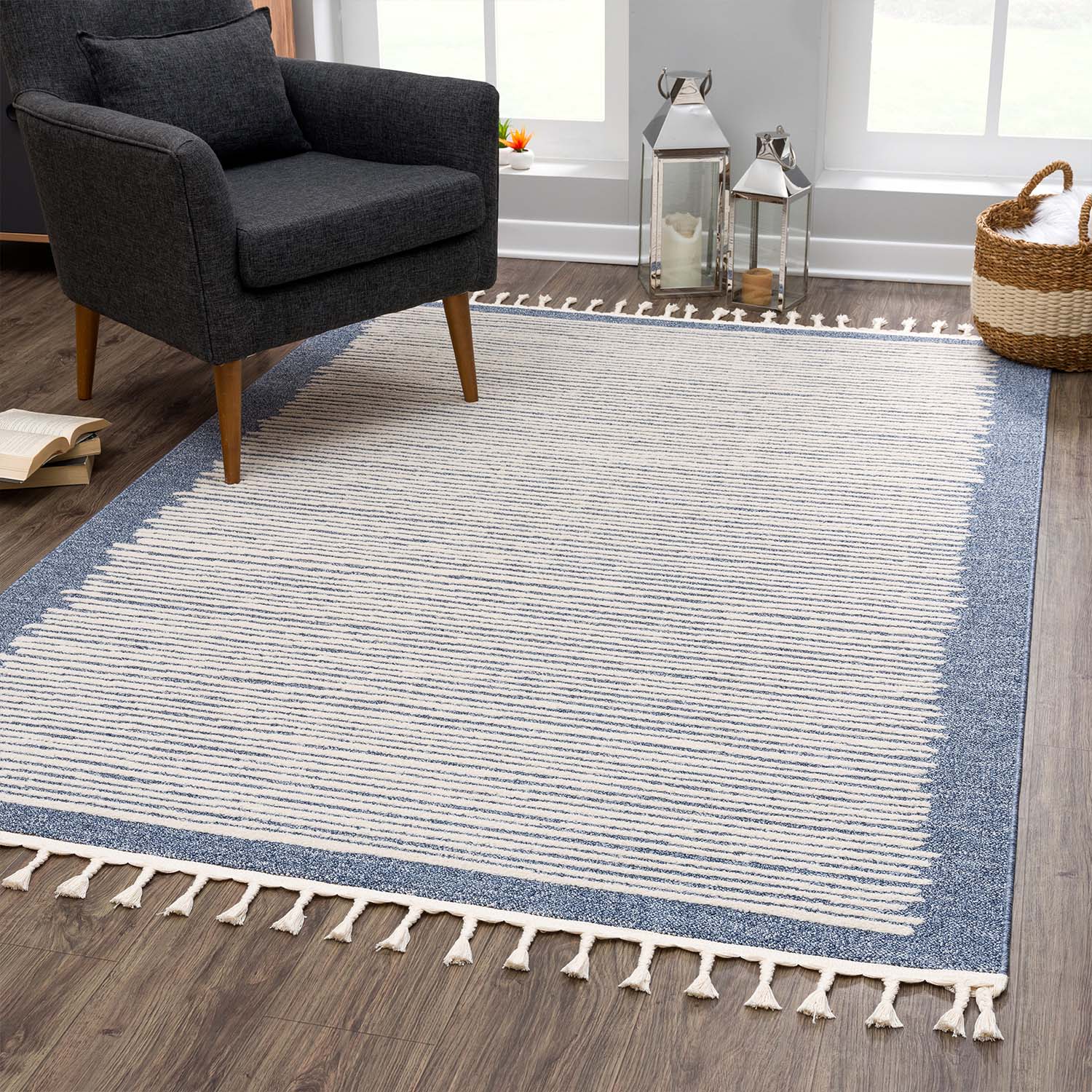 Blauw Tapijt Laagpolig Vloerkleed - Omid Modern Carving