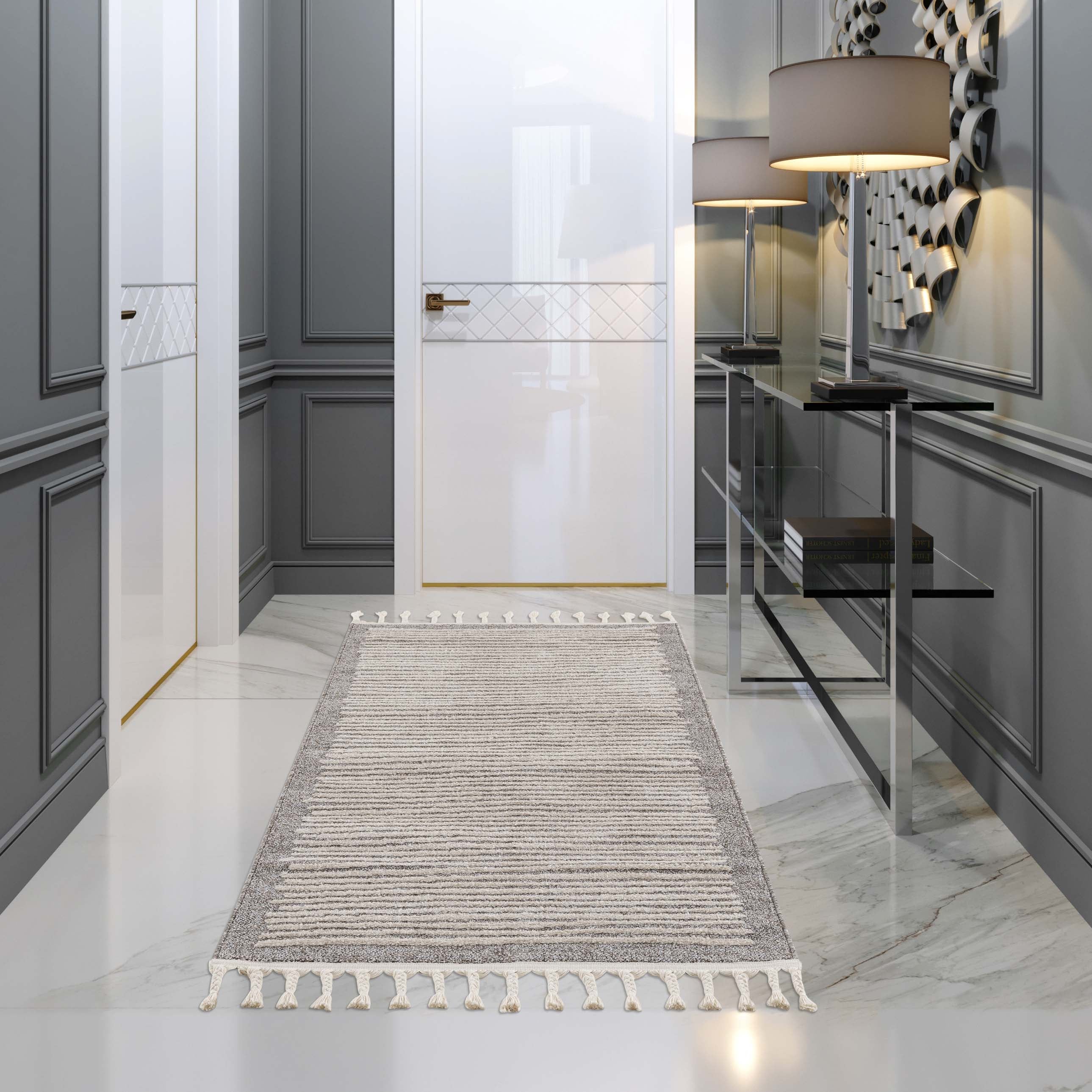 Beige Tapijt Laagpolig Vloerkleed - Omid Modern Carving