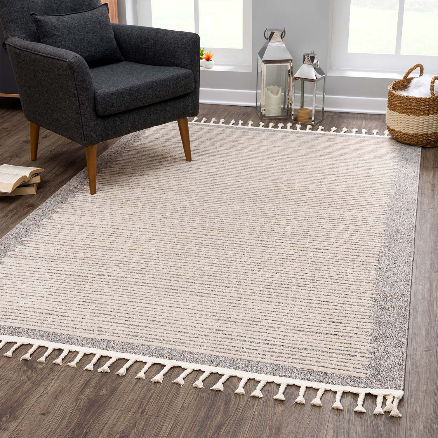 Beige Tapijt Laagpolig Vloerkleed - Omid Modern Carving