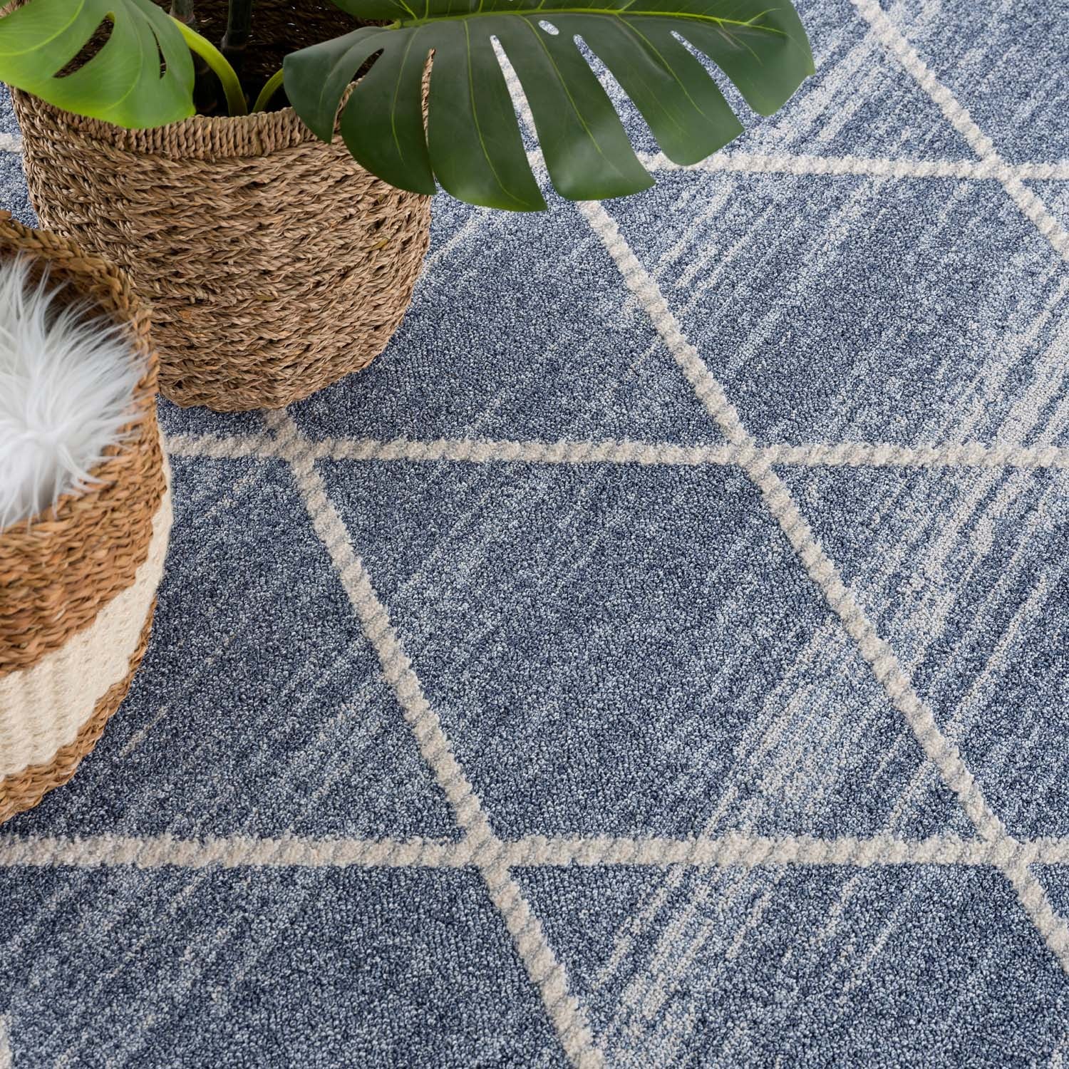 Blauw Tapijt Laagpolig Vloerkleed - Omid Modern Carving
