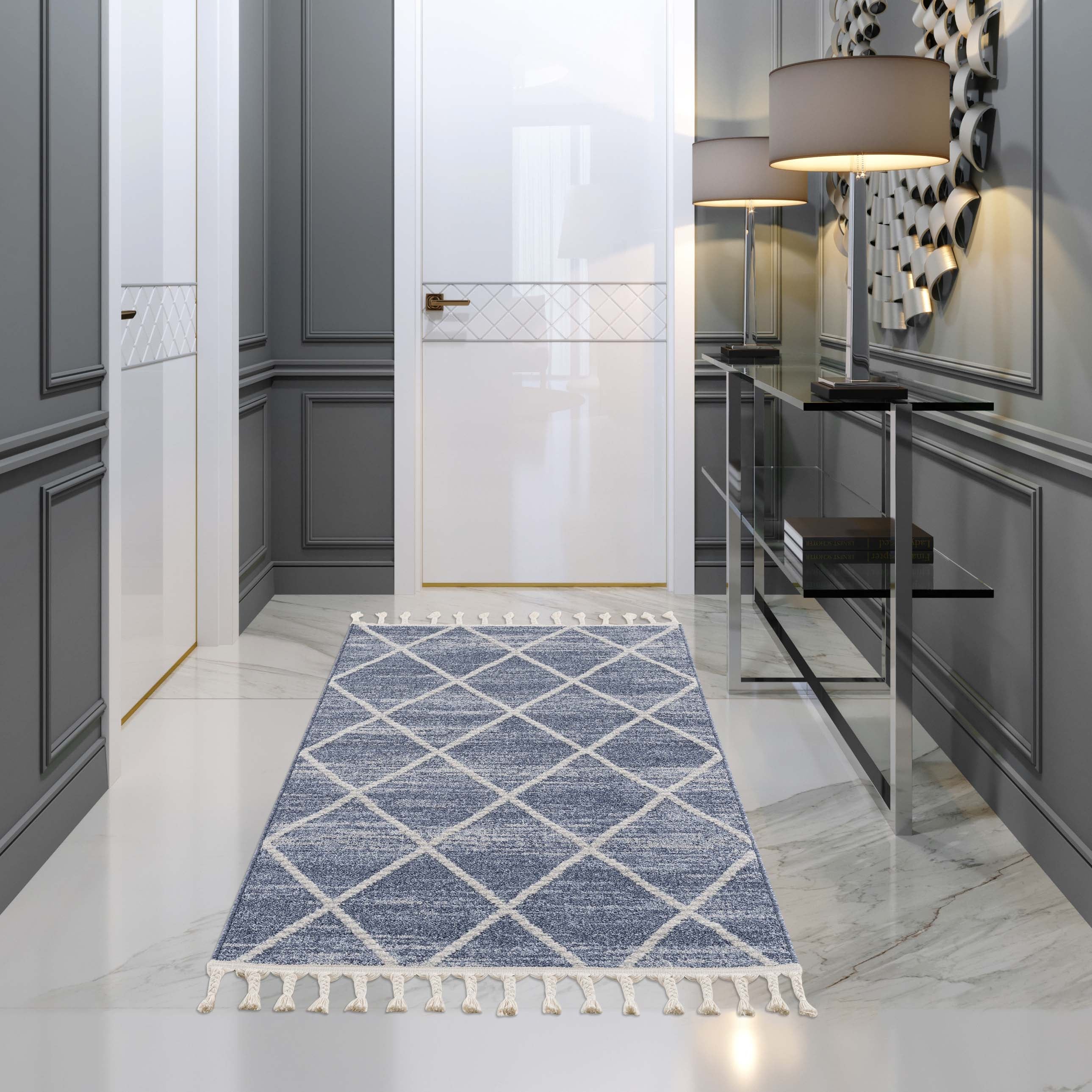 Blauw Tapijt Laagpolig Vloerkleed - Omid Modern Carving