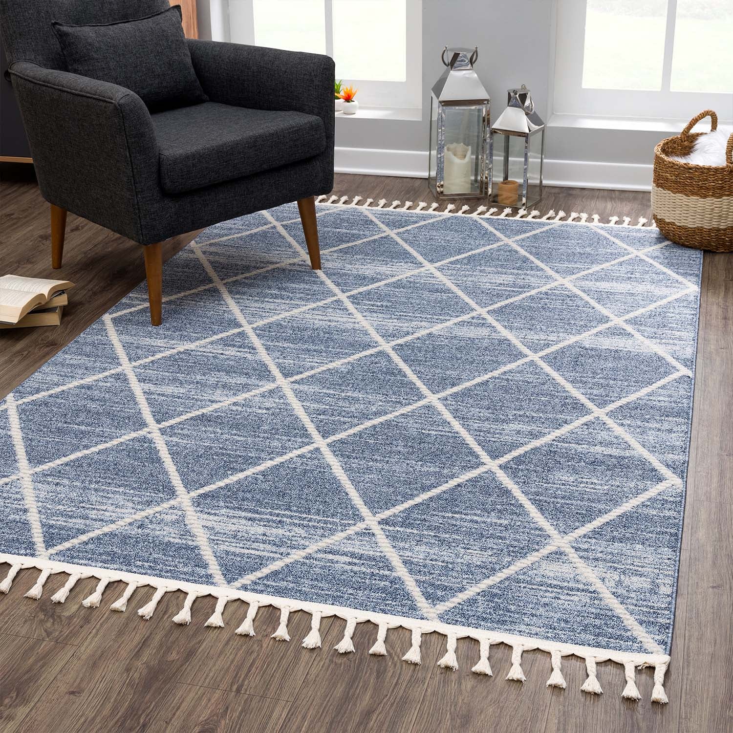 Blauw Tapijt Laagpolig Vloerkleed - Omid Modern Carving