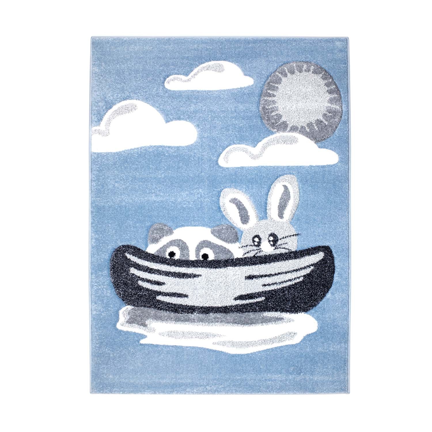 Kindertapijt Omid Rivierbootje Blauw Vloerkleed - Omid Carpets