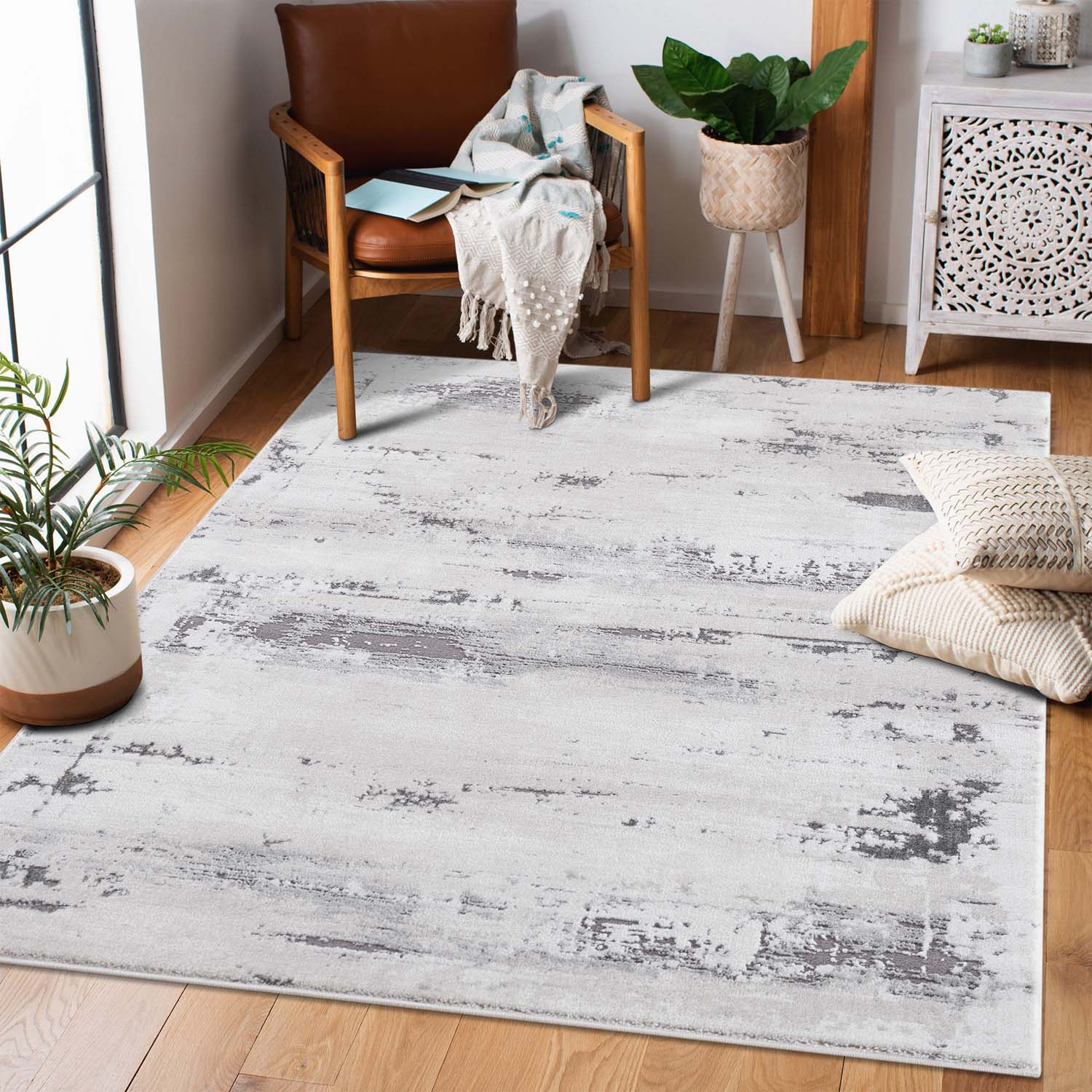 Grijs Tapijt Laagpolig Vloerkleed - Omid Marble Love