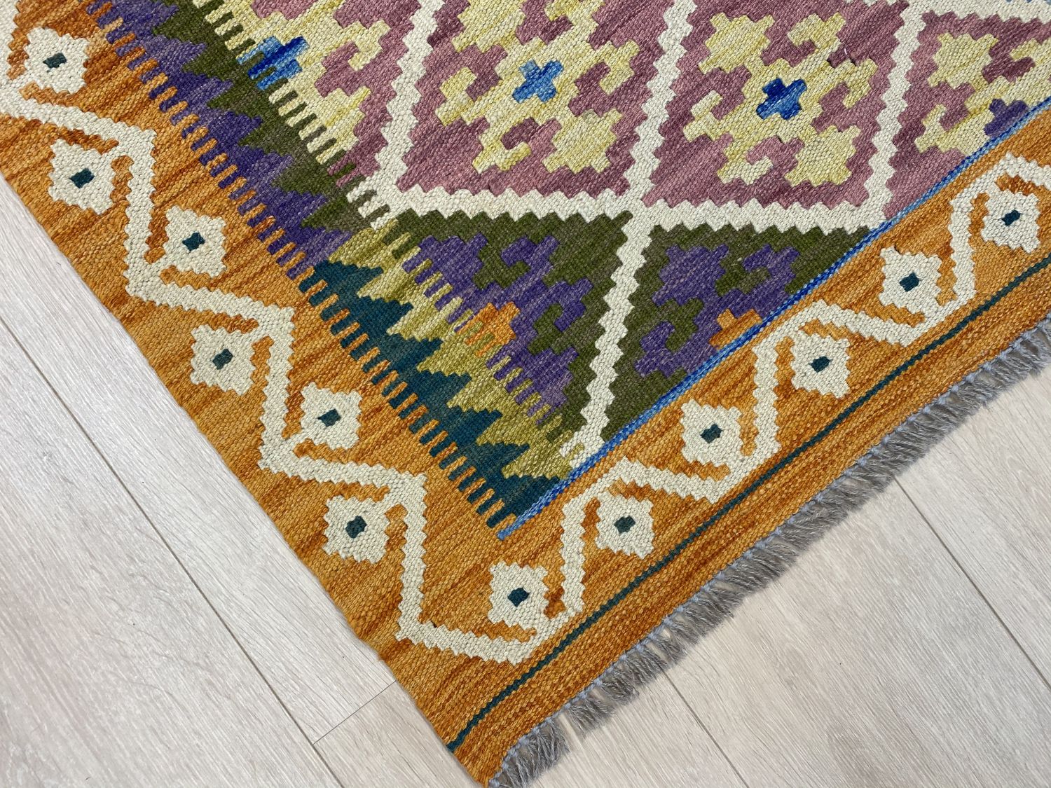 Kleurrijk Tapijt Laagpolig Handgeweven Wollen Vloerkleed - Omid Afghan Kelim Loper 318x87cm - Omid Carpets