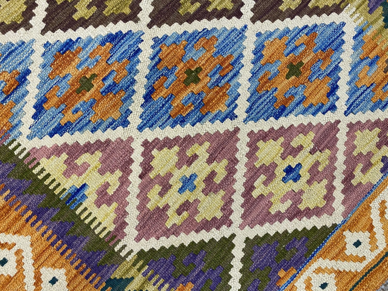 Kleurrijk Tapijt Laagpolig Handgeweven Wollen Vloerkleed - Omid Afghan Kelim Loper 318x87cm - Omid Carpets