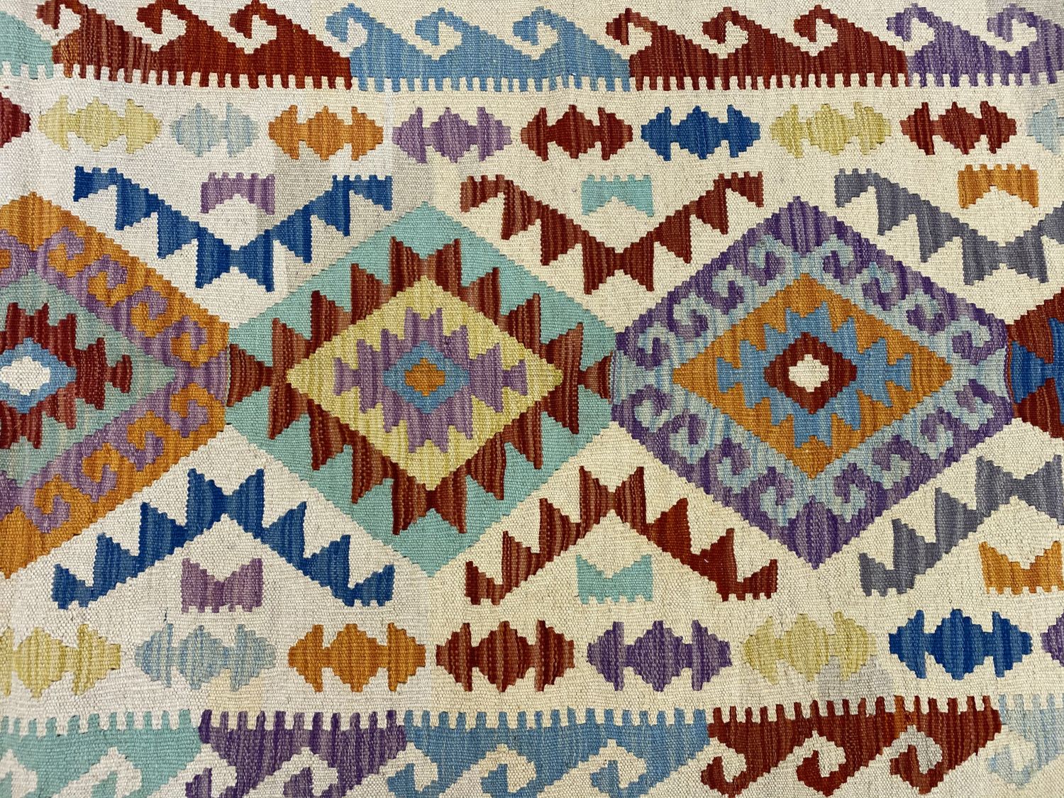 Kleurrijk Tapijt Laagpolig Handgeweven Wollen Vloerkleed - Omid Afghan Kelim Loper 296x78cm