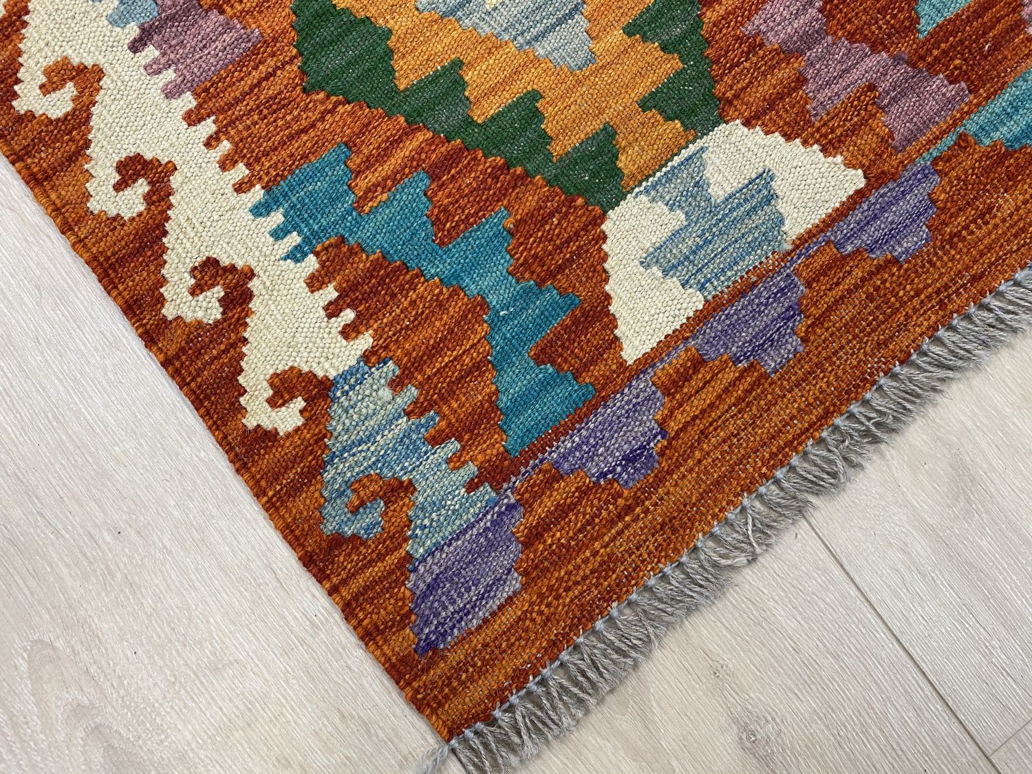 Kleurrijk Tapijt Laagpolig Handgeweven Wollen Vloerkleed - Omid Afghan Kelim Loper 297x89cm - Omid Carpets