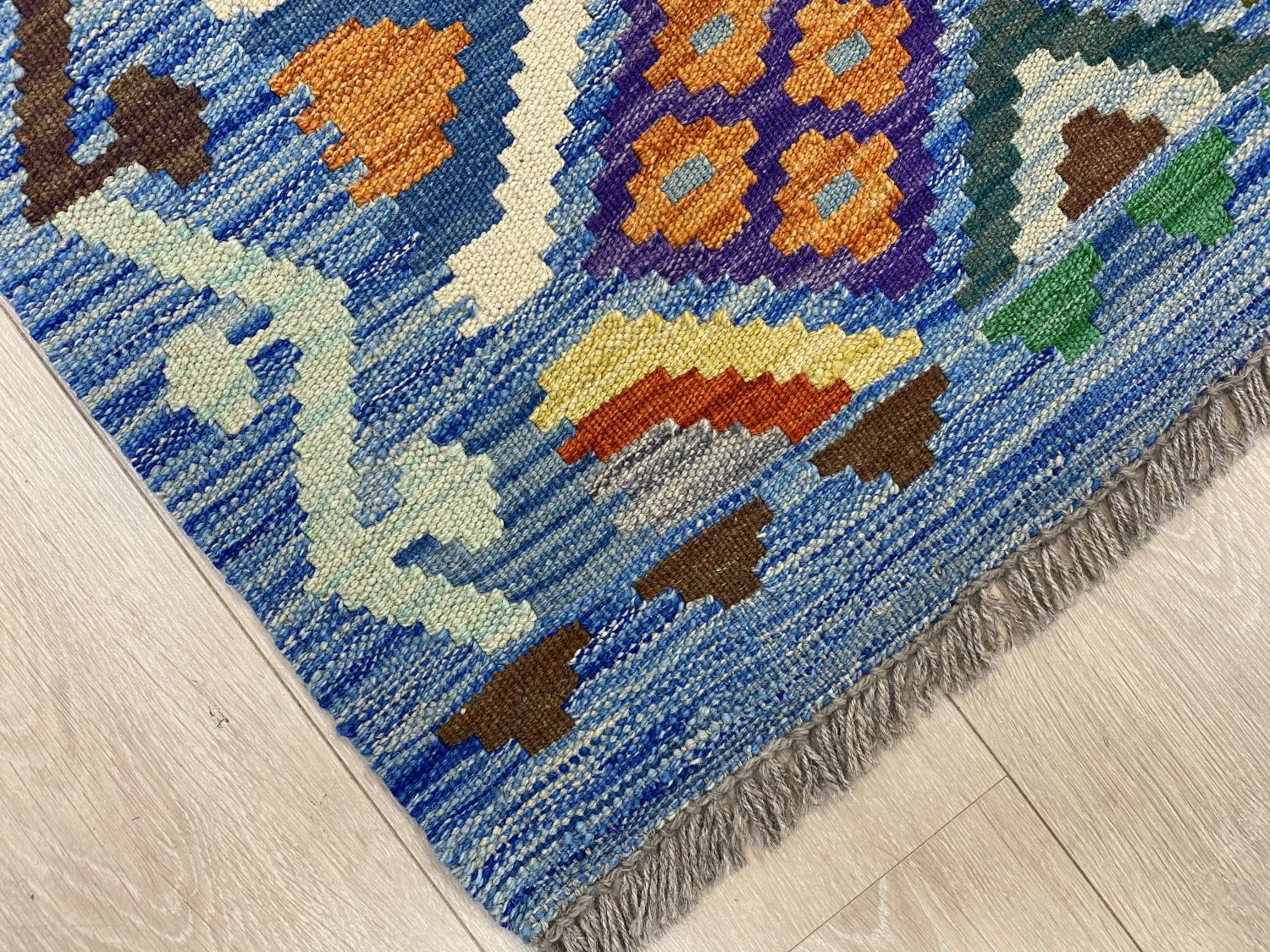 Kleurrijk Tapijt Laagpolig Handgeweven Wollen Vloerkleed - Omid Afghan Kelim 238x177cm