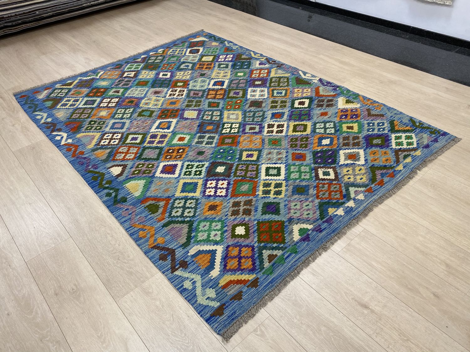 Kleurrijk Tapijt Laagpolig Handgeweven Wollen Vloerkleed - Omid Afghan Kelim 238x177cm