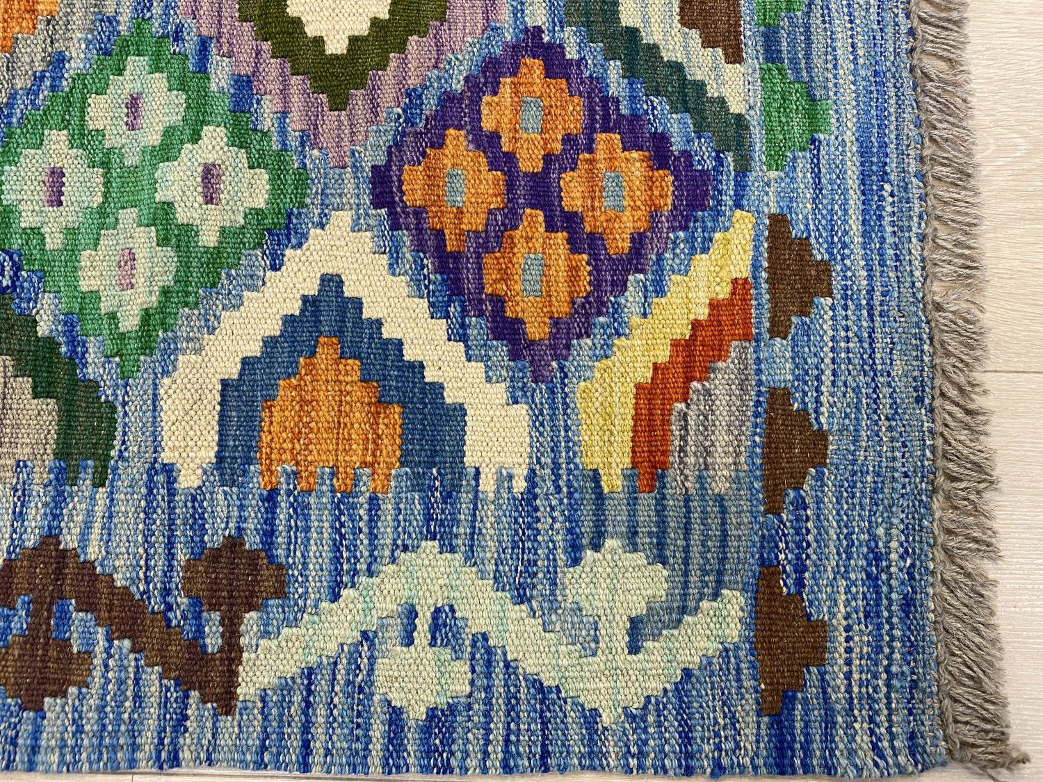 Kleurrijk Tapijt Laagpolig Handgeweven Wollen Vloerkleed - Omid Afghan Kelim 238x177cm