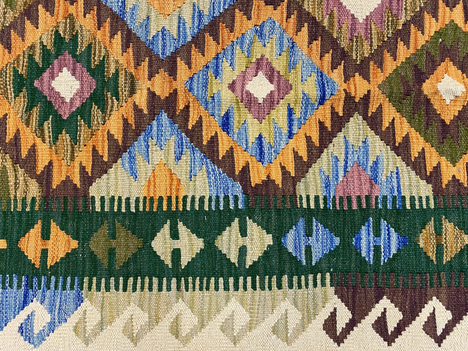 Kleurrijk Tapijt Laagpolig Handgeweven Wollen Vloerkleed - Omid Afghan Kelim Loper 289x85cm