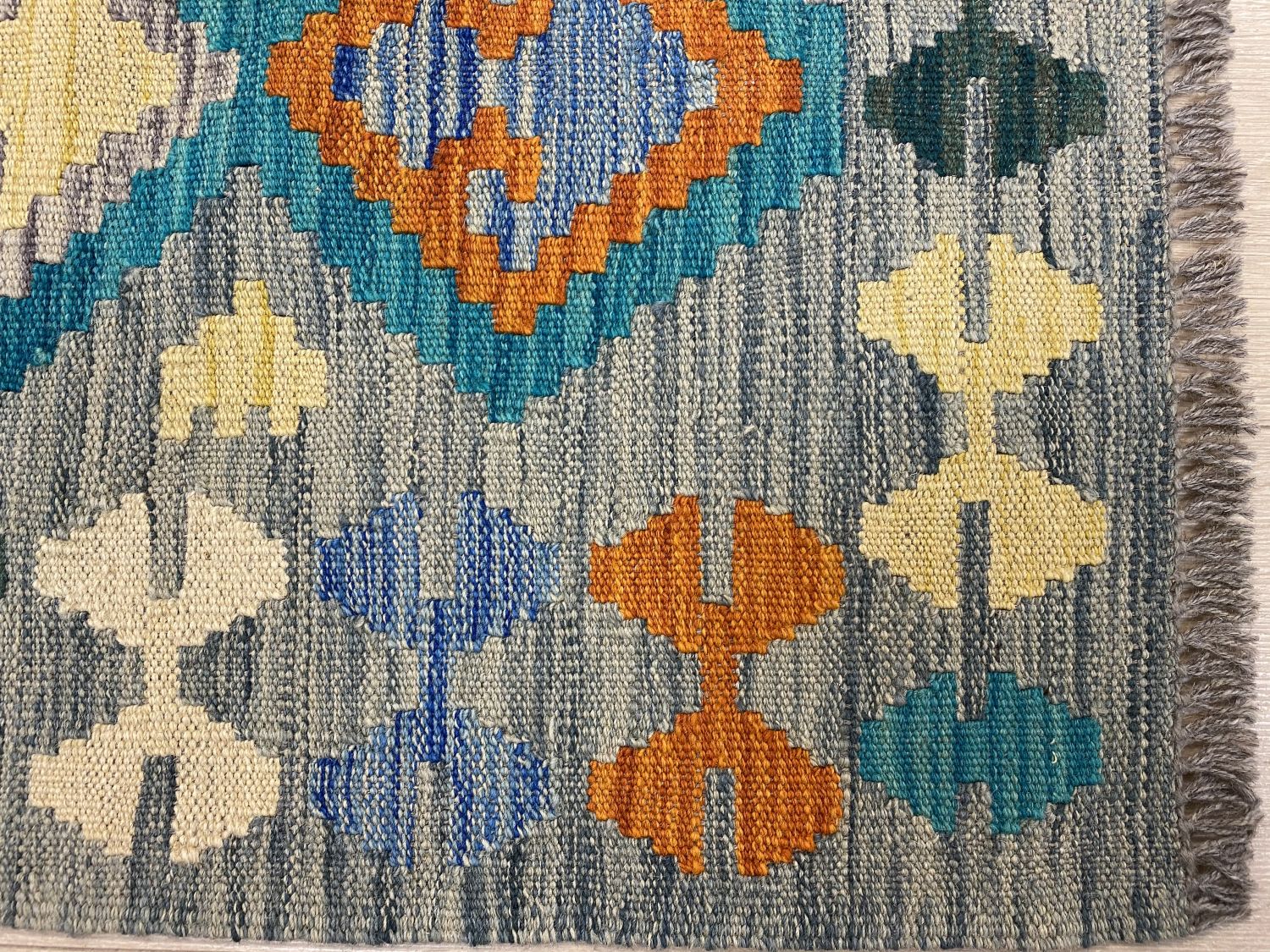 Kleurrijk Tapijt Laagpolig Handgeweven Wollen Vloerkleed - Omid Afghan Kelim 242x176cm