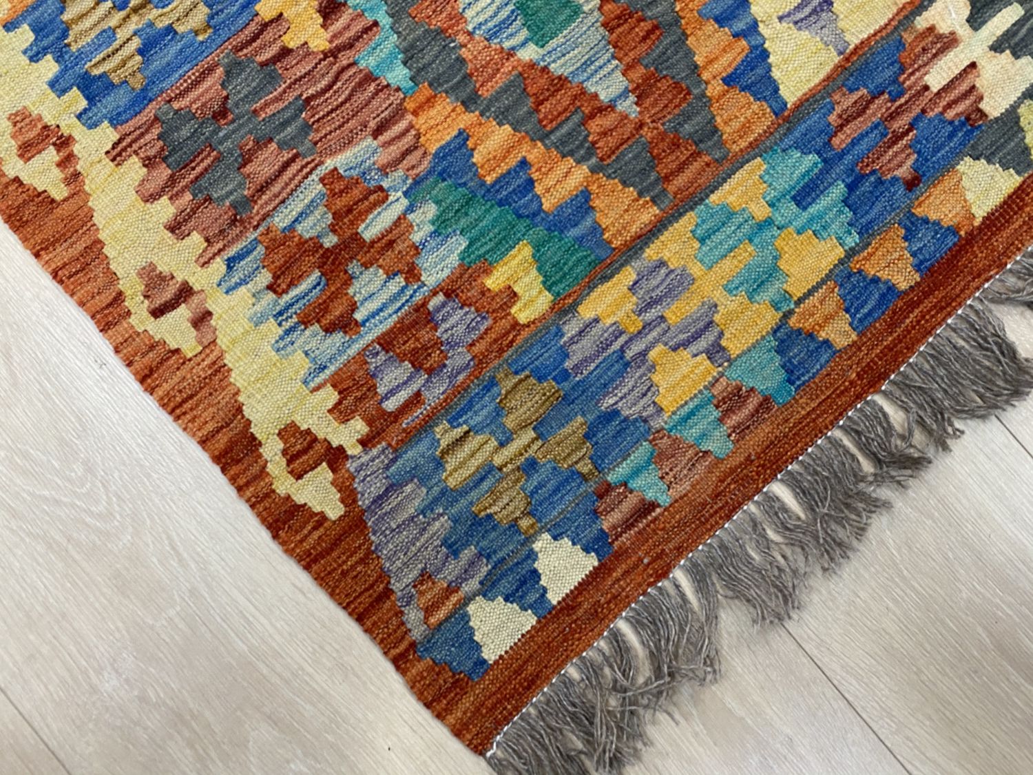 Kleurrijk Tapijt Laagpolig Handgeweven Wollen Vloerkleed - Omid Afghan Kelim 285x194cm