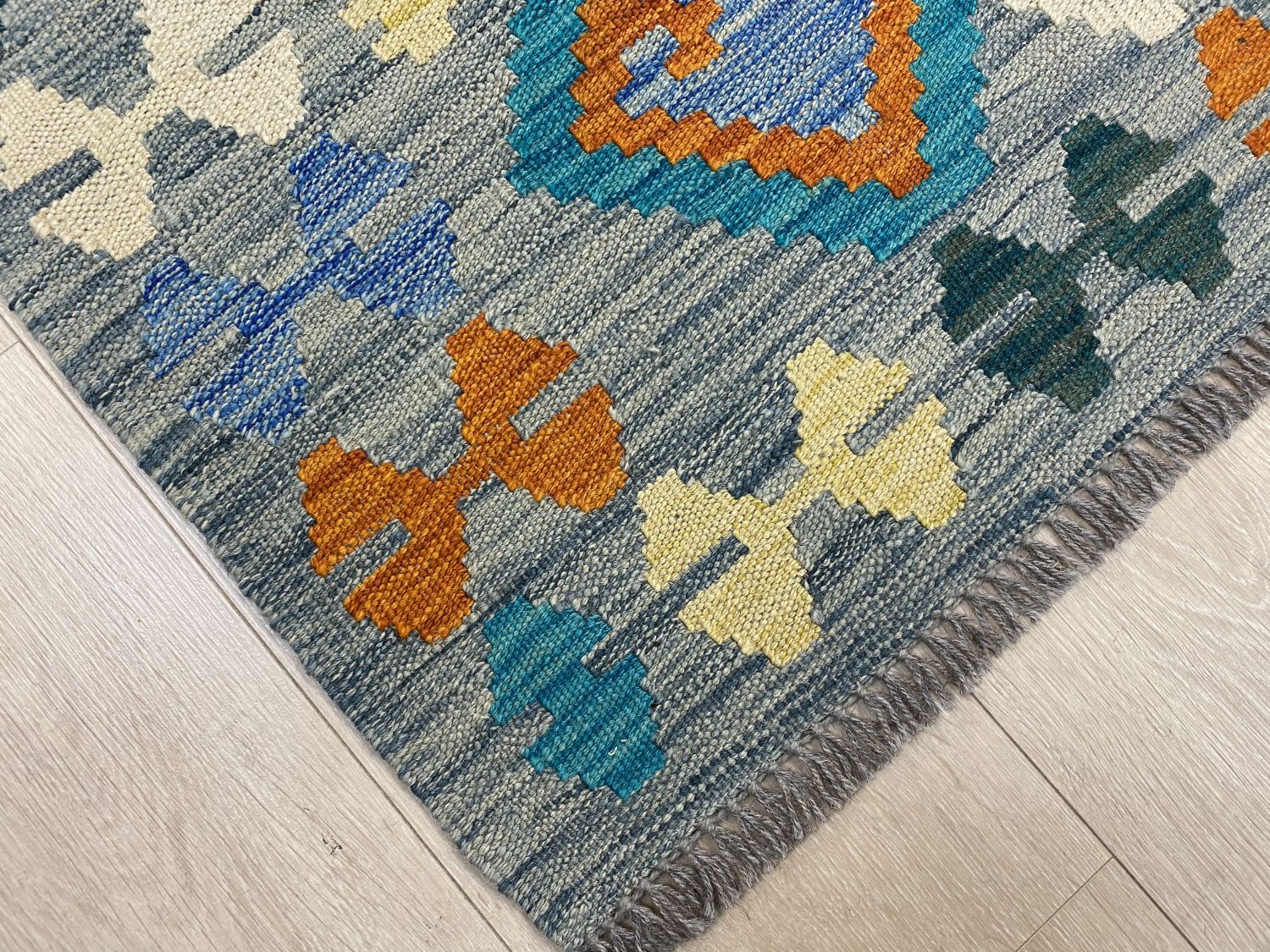 Kleurrijk Tapijt Laagpolig Handgeweven Wollen Vloerkleed - Omid Afghan Kelim 242x176cm