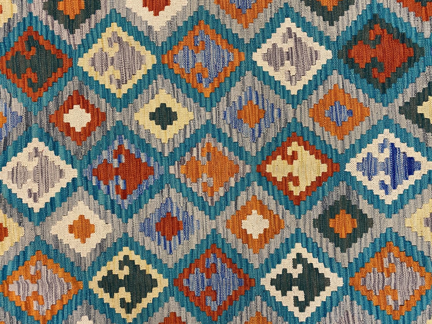 Kleurrijk Tapijt Laagpolig Handgeweven Wollen Vloerkleed - Omid Afghan Kelim 242x176cm