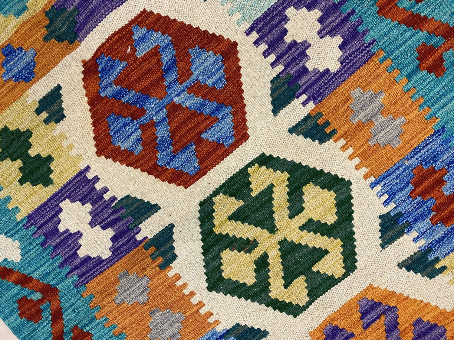 Kleurrijk Tapijt Laagpolig Handgeweven Wollen Vloerkleed - Omid Afghan Kelim Loper 303x84cm