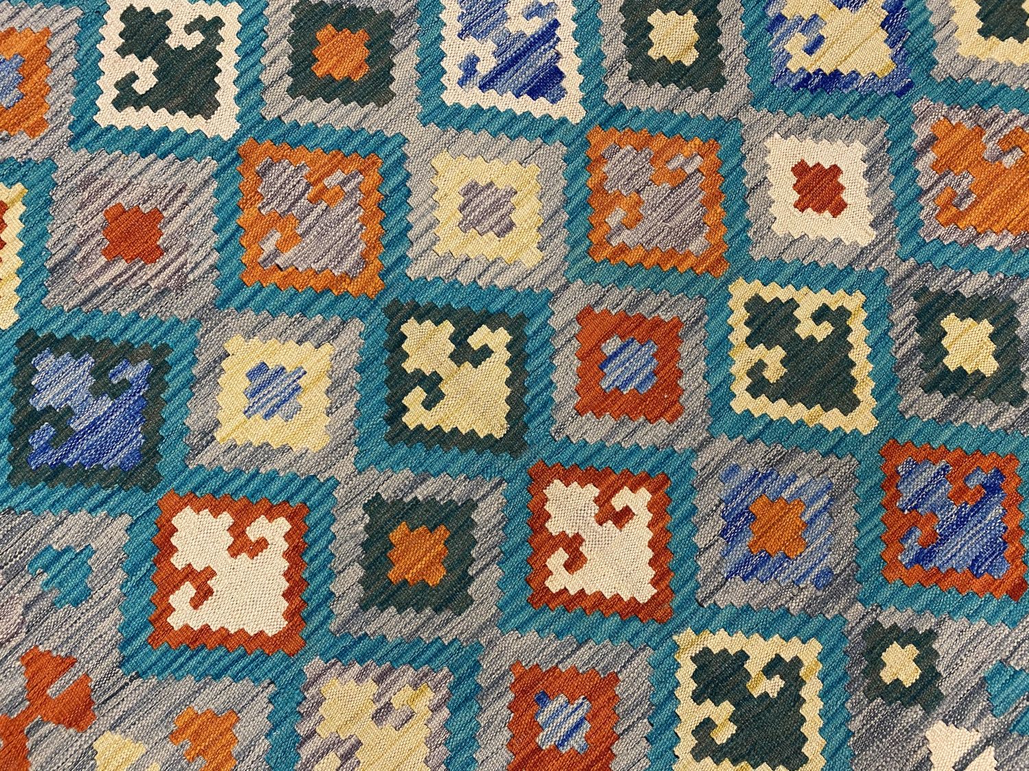 Kleurrijk Tapijt Laagpolig Handgeweven Wollen Vloerkleed - Omid Afghan Kelim 242x176cm