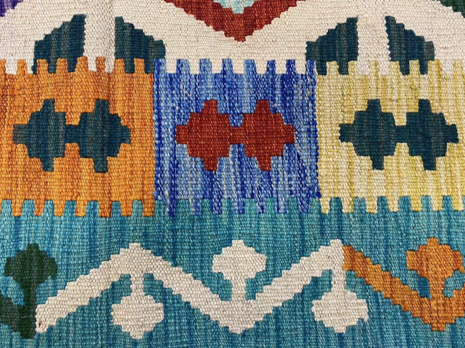 Kleurrijk Tapijt Laagpolig Handgeweven Wollen Vloerkleed - Omid Afghan Kelim Loper 303x84cm