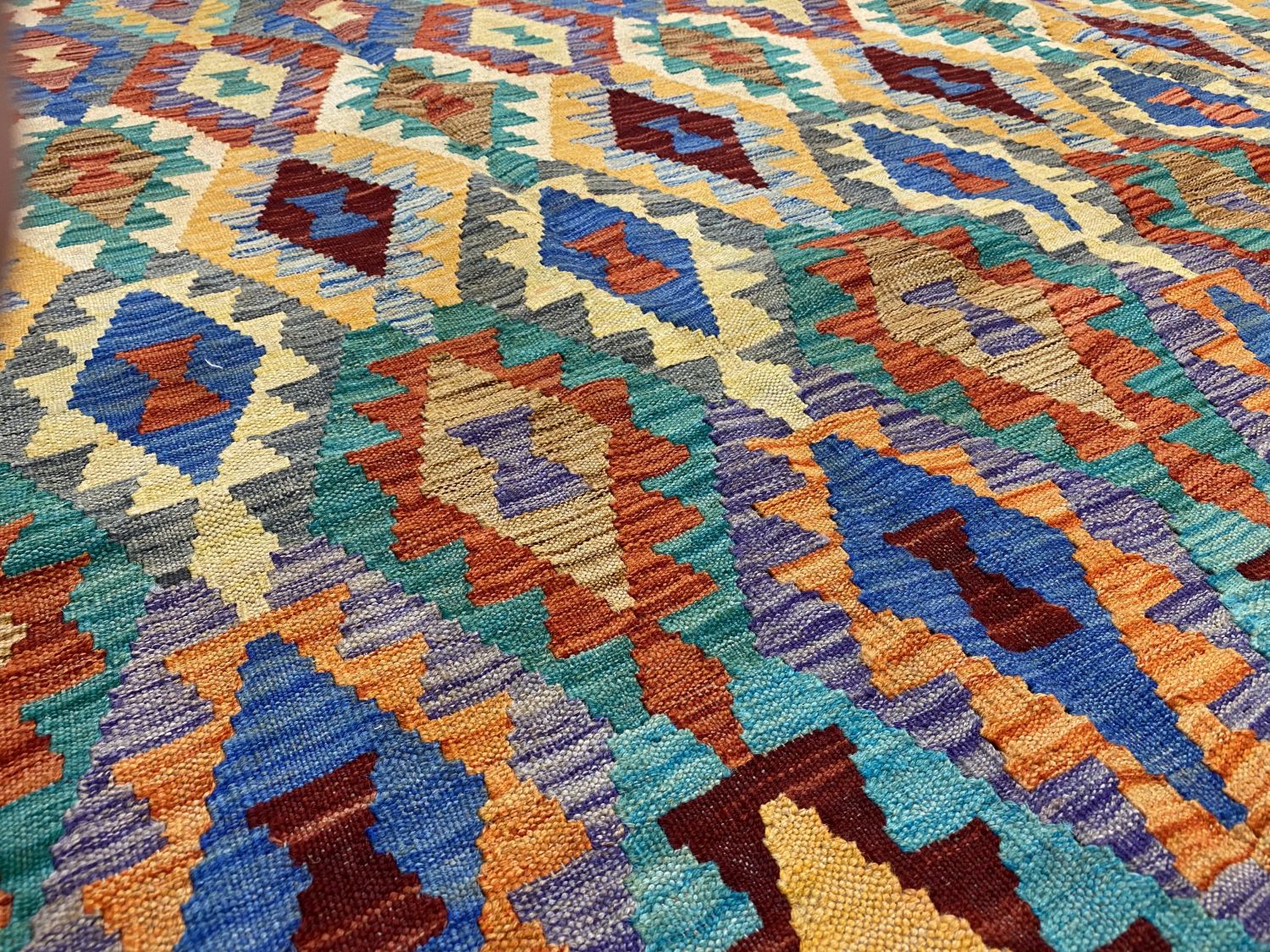 Kleurrijk Tapijt Laagpolig Handgeweven Wollen Vloerkleed - Omid Afghan Kelim 285x194cm