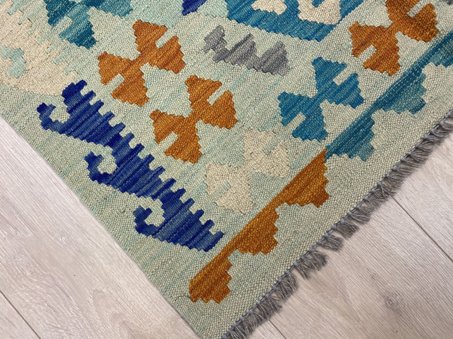 Kleurrijk Tapijt Laagpolig Handgeweven Wollen Vloerkleed - Omid Afghan Kelim Loper 297x81cm - Omid Carpets