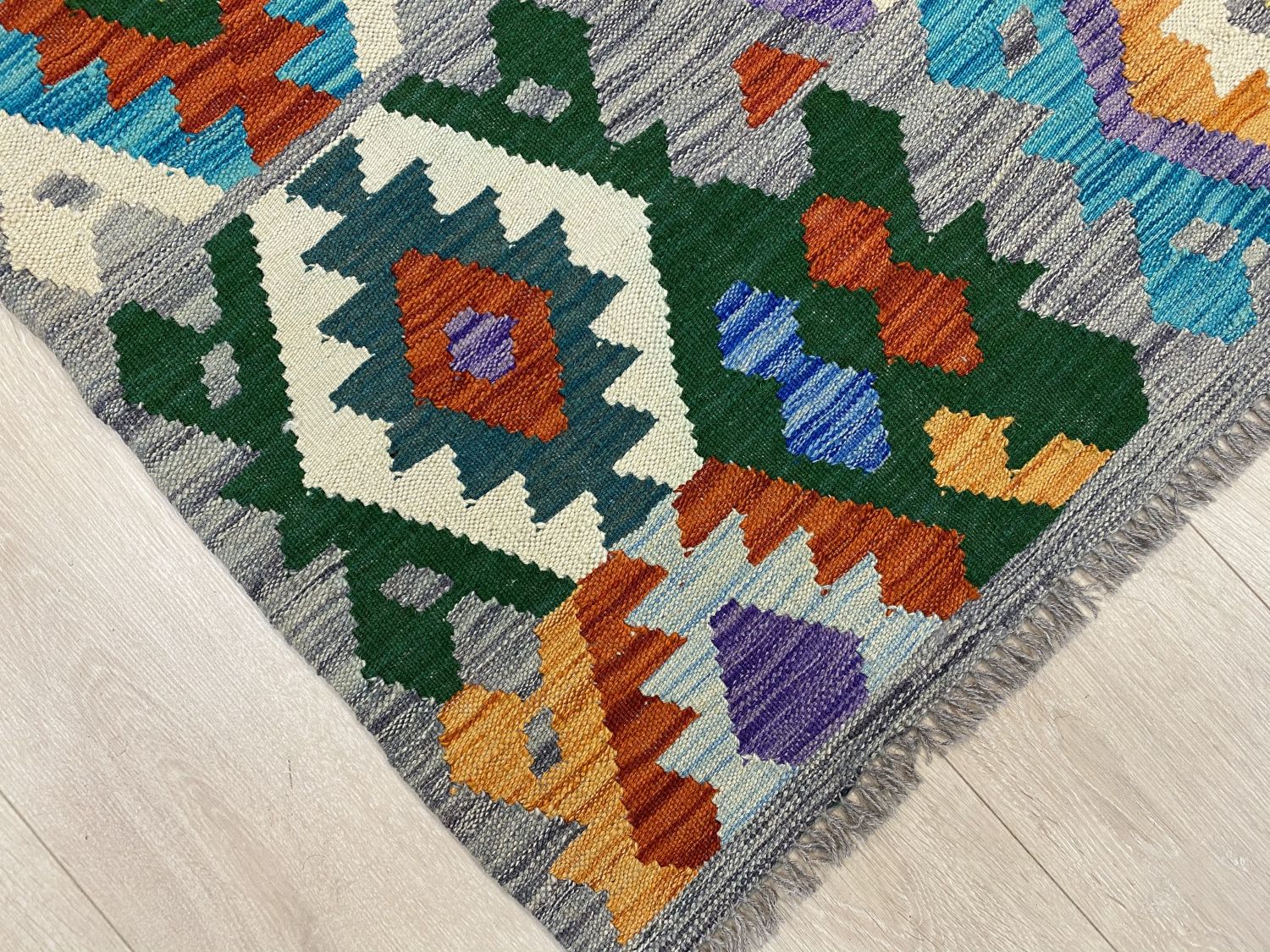 Kleurrijk Tapijt Laagpolig Handgeweven Wollen Vloerkleed - Omid Afghan Kelim 240x175cm